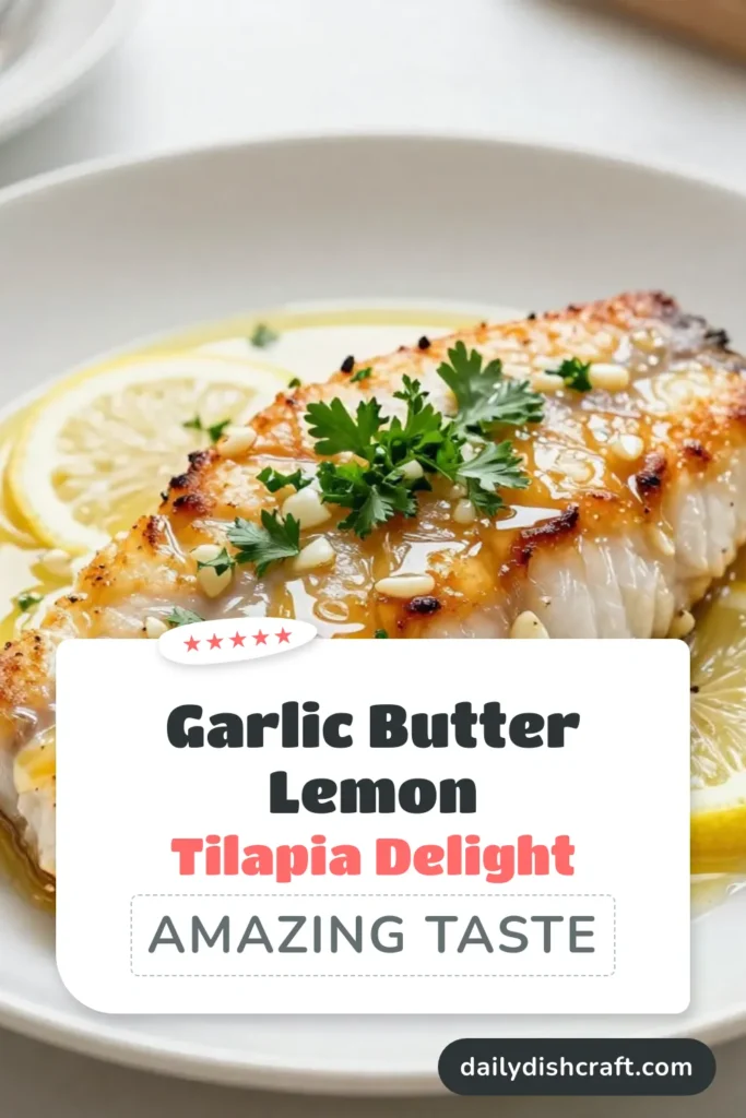 Discover a delicious Garlic Butter Lemon Tilapia recipe that's perfect for a healthy tilapia dinner! These easy garlic tilapia fillets are infused with zesty lemon and rich garlic sauce for a meal that&rsquo;s quick and satisfying. Ready in just 20 minutes, this dish is ideal for busy weeknights. Don't miss out&mdash;save this tantalizing recipe to impress your family and friends! #GarlicButterTilapia #HealthyDinner #EasyRecipes #TilapiaWithGarlicSauce