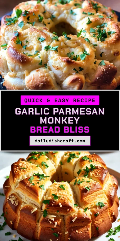 Discover the ultimate Garlic Parmesan Monkey Bread, an easy monkey bread recipe that&rsquo;s perfect for gatherings! This delicious monkey bread appetizer features biscuit dough coated in a flavorful garlic butter blend and topped with oodles of Parmesan. These irresistible garlic butter dough balls will have everyone coming back for more. Ready to impress your guests? Click for the full recipe and make your next snack unforgettable! #MonkeyBread #GarlicParmesan #EasyRecipes #Appetizers