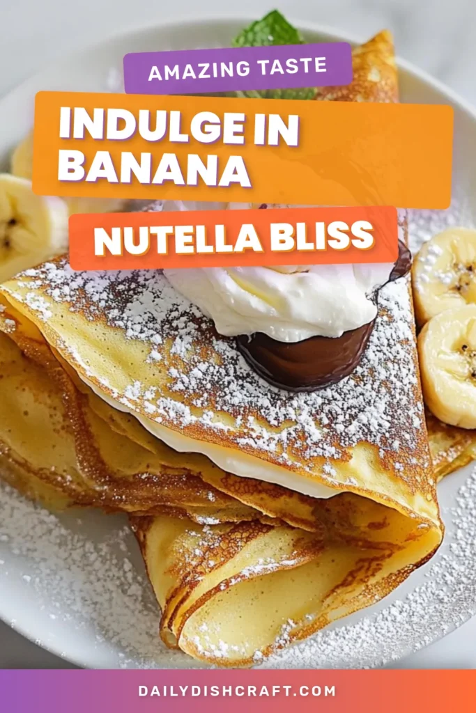 Indulge in the deliciousness of homemade Banana Nutella crepes! This easy brunch recipe combines fluffy crepes with rich Nutella and ripe bananas for a mouthwatering treat. Perfect for any banana dessert recipe lovers or Nutella dessert ideas, these crepes are sure to impress. Try this simple homemade crepes recipe and elevate your breakfast game! Save this recipe for your next brunch! #BananaNutellaCrepes #HomemadeCrepes #EasyBrunchRecipes #NutellaDessertIdeas