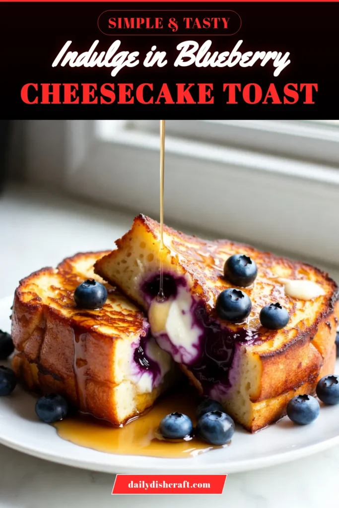 Indulge in the deliciousness of Blueberry Cheesecake French Toast, a scrumptious twist on the classic brioche French toast recipe! This Cream Cheese French Toast is filled with a creamy blueberry filling that makes it perfect for any breakfast. Create easy French toast with blueberries that your family will love. Try this recipe today and elevate your breakfast game! Save it for your next brunch! #BlueberryCheesecake #BriocheFrenchToast #BreakfastRecipes #EasyFrenchToast