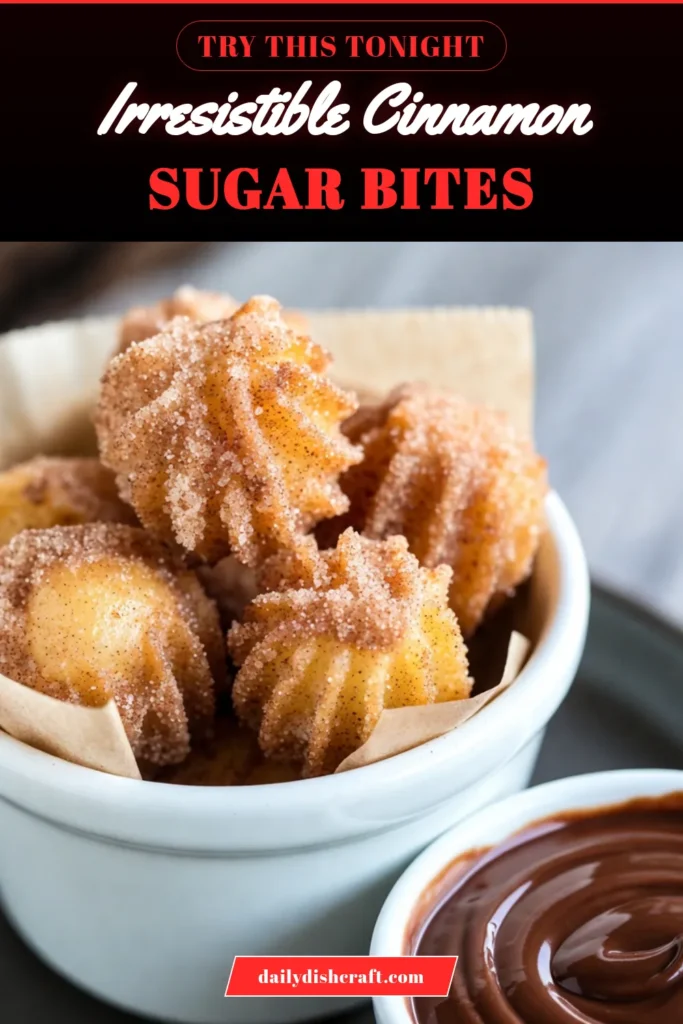 Indulge in these delicious cinnamon sugar churro bites with our easy churros recipe! Perfect for satisfying your sweet tooth, these deep-fried dessert bites are quick to make and absolutely irresistible. Whether you&rsquo;re hosting a gathering or enjoying a treat at home, these quick cinnamon churros are sure to impress. Save this recipe for a delightful dessert experience! #ChurroBites #HomemadeChurros #DessertRecipes #SweetTreats