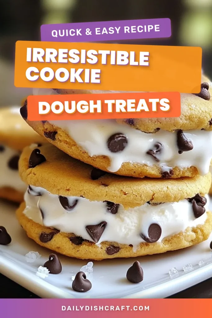 Indulge in these homemade cookie dough ice cream sandwiches! This easy ice cream sandwich recipe combines soft vanilla ice cream sandwich cookies with delicious cookie dough for a delightful treat. Perfect for summer or any occasion, these dessert sandwich recipes are sure to impress. Ready to make your own cookie dough ice cream sandwiches? Save this recipe for a sweet treat! #CookieDoughIceCreamSandwiches #HomemadeDesserts #IceCreamSandwiches #DessertRecipes