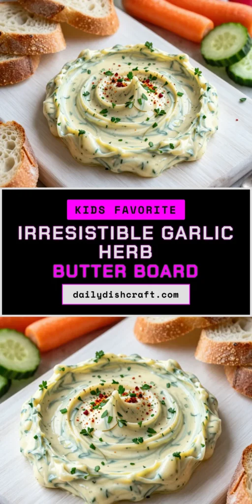 Elevate your entertaining with this easy Garlic Herb Butter Recipe! Perfect for butter board appetizers, this homemade herb butter spread combines softened butter, garlic, and fresh herbs for a delicious dip. Serve it with assorted breads and veggies for a stunning garlic butter board with veggies that'll impress your guests. Get the recipe now and start creating beautiful spreads! #GarlicHerbButter #ButterBoard #EasyDips #HomemadeButterSpread