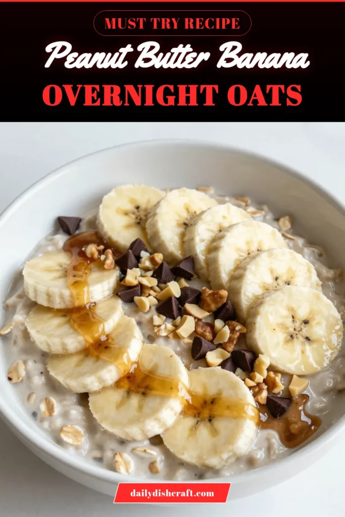 Elevate your mornings with this delicious Peanut Butter Banana Overnight Oats recipe! Packed with nutrients, these vegan overnight oats combine peanut butter, banana, and chia seed oats for a healthy breakfast idea that's both satisfying and simple. Prepare them in just 10 minutes for a quick grab-and-go meal. Don't miss out on this blend of flavors! Try it today, and save the recipe for your breakfast inspiration! #PeanutButterBananaOats #HealthyBreakfastIdeas #VeganOvernightOats #ChiaSeedOats