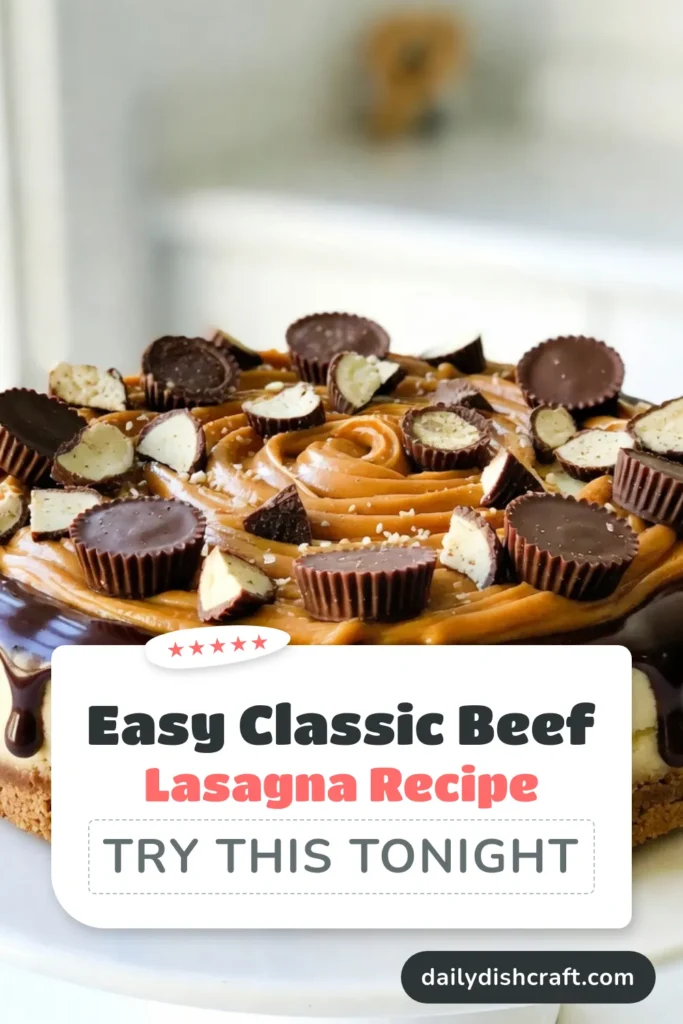 Indulge in the ultimate Peanut Butter Cup Cheesecake that's a dream for peanut butter lovers! This no-bake peanut butter cheesecake is an easy dessert that combines creamy peanut butter and a luscious chocolate ganache for a spectacular treat. Perfect for any occasion, this chocolate ganache cheesecake recipe will satisfy your cravings. Save this peanut butter dessert recipe for later and impress your family and friends! #PeanutButterCupCheesecake #NoBakeCheesecake #EasyDessert #ChocolateGanache