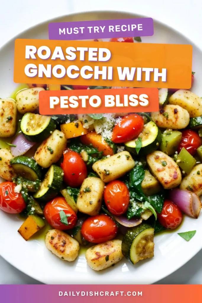 Looking for a delicious and easy vegetarian dinner? Try this roasted gnocchi recipe featuring a vibrant pesto veggie medley! This sheet pan gnocchi dish combines golden roasted gnocchi with healthy roasted vegetables like zucchini, cherry tomatoes, and spinach, all tossed in flavorful basil pesto. It&rsquo;s simple to make and perfect for meal prep. Save this recipe for your next family dinner! #SheetPanGnocchi #PestoVeggieMedley #EasyVegetarianDinner #HealthyRoastedVegetables