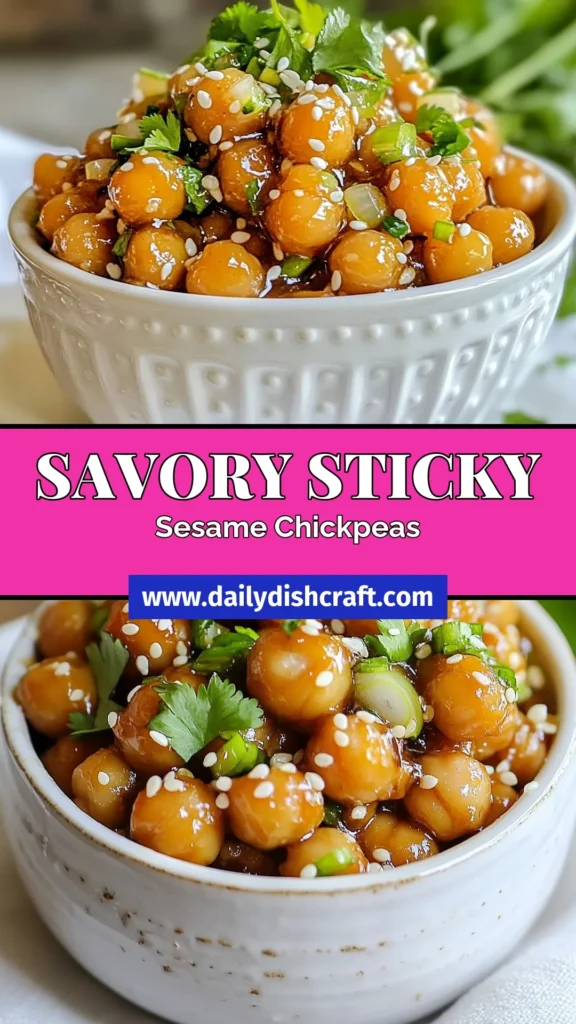 Discover the deliciousness of sticky sesame chickpeas, a perfect addition to your vegan chickpea recipes collection! This easy chickpea dish combines the rich flavors of sesame oil with wholesome, gluten-free chickpeas, creating a healthy meal that's quick to prepare. Satisfy your cravings with this simple recipe—perfect as an appetizer or main dish! Save this recipe for later and enjoy every bite! #veganrecipes #chickpeadishes #glutenfree #sesameoil