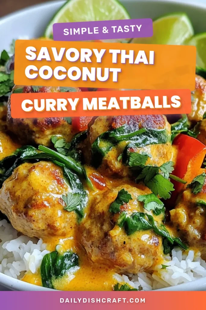 Discover the irresistible flavors of Thai Coconut Curry Meatballs! This easy coconut milk meatball recipe features tender ground chicken, aromatic spices, and creamy coconut milk for a delicious twist. Perfect for quick dinners, these Thai red curry meatballs are a family favorite. Serve with jasmine rice or quinoa for a complete meal. Save this quick Thai meatball recipe now and spice up your culinary adventures! #Meatballs #ThaiCuisine #CurryRecipes #EasyDinnerIdeas