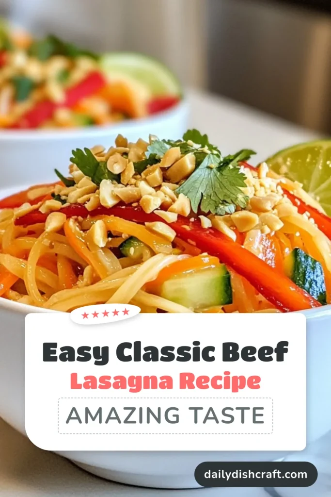 Craving a delicious meal? Try this Spicy Peanut Noodles Recipe that brings together the perfect blend of flavors in a quick vegetarian noodle dish. Tossed with crunchy vegetables, this crunchy peanut noodle salad is made with rice noodles and an easy spicy peanut sauce that packs a punch! Ready in just 30 minutes, it&rsquo;s perfect for any meal. Click to save this tasty recipe! #SpicyPeanutNoodles #VegetarianRecipes #NoodleSalad #EasyRecipes