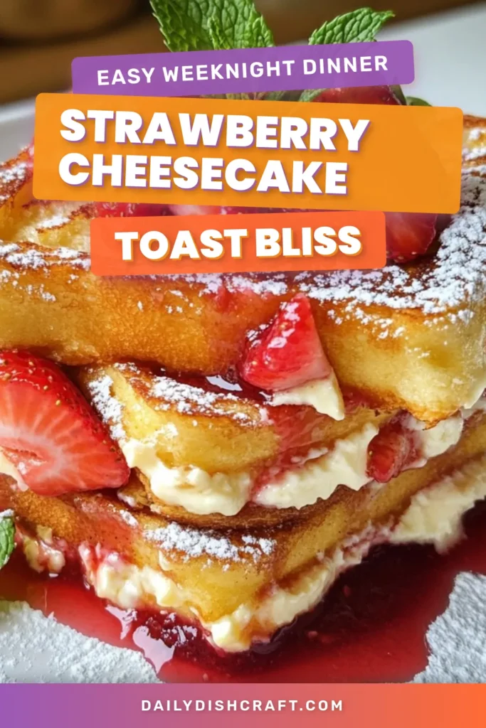 Indulge in this Strawberry Cheesecake French Toast, a creamy French toast recipe that makes brunch unforgettable! Perfectly stuffed with a sweet cream cheese mixture and fresh strawberries, this easy stuffed French toast is not only delicious but also a gourmet breakfast idea that will impress your guests. Try this delightful brunch recipe with strawberries today and make mornings special! Save this recipe now! #BrunchIdeas #FrenchToast #BreakfastRecipes #Strawberries