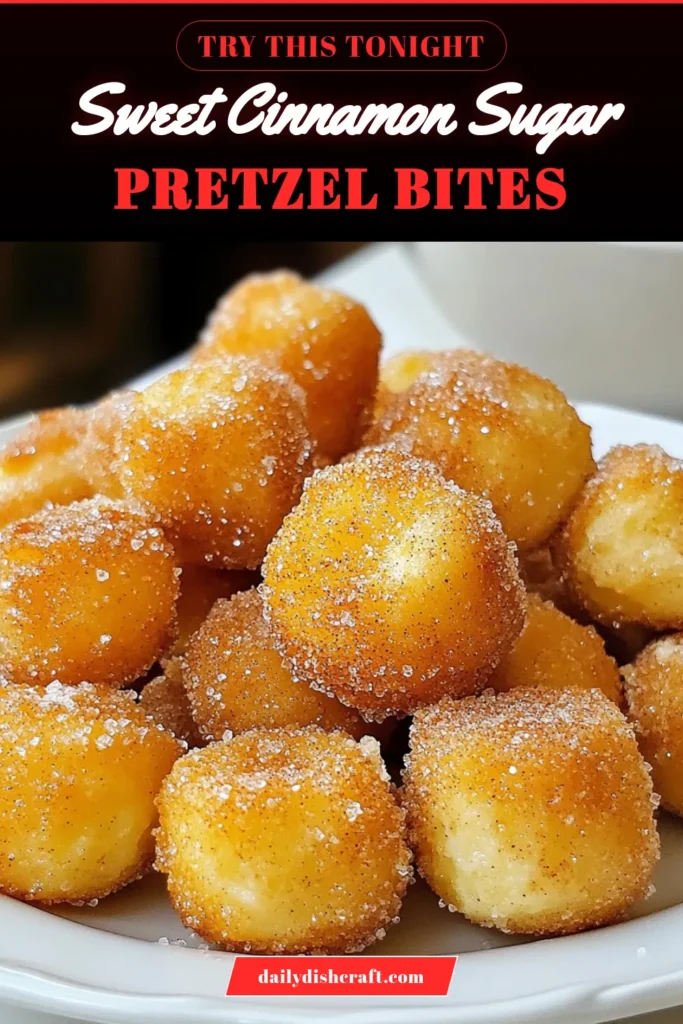 Indulge in these irresistible cinnamon sugar pretzel bites that are soft, warm, and utterly delicious! This homemade pretzel bites recipe is perfect for a cozy snack or party treat. With easy instructions, you can whip up these easy cinnamon pretzels in no time. Learn how to bake cinnamon sugar pretzels like a pro and enjoy every bite. Save this recipe for later and treat yourself today! #CinnamonSugarPretzelBites #HomemadePretzelBites #Snacks #BakingFun