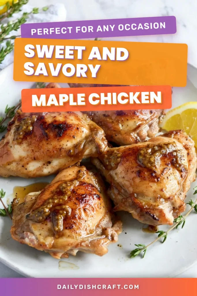 Discover the deliciousness of Maple Dijon chicken thighs with this easy oven-baked chicken thigh recipe! This flavorful chicken thigh marinade combines pure maple syrup, Dijon mustard, and garlic for a taste sensation. Perfect for gluten-free diets, these marinated chicken thighs are simple to prepare and make for a crowd-pleasing dinner. Save this recipe now and treat your taste buds! #MapleDijonChickenThighs #ChickenRecipe #HealthyEating #GlutenFreeCooking