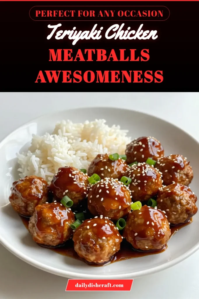 Delight in these easy Teriyaki chicken meatballs that are perfect for any meal. This easy chicken meatballs recipe combines ground chicken with a delicious Asian meatball glaze made from homemade teriyaki sauce. With just a few ingredients and simple steps, you can create these savory bites your family will love. Save this recipe for a weeknight dinner or meal prep! #TeriyakiChickenMeatballs #GroundChickenRecipes #AsianMeatballGlaze #EasyChickenMeatballs