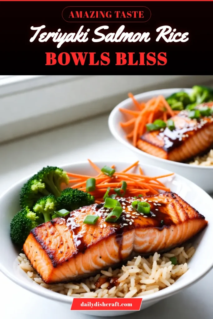 Whip up this delicious Teriyaki Salmon Recipe for a quick salmon dinner that&rsquo;s both satisfying and healthy! These flavorful salmon rice bowls feature tender salmon glazed with tangy teriyaki sauce and served over fluffy jasmine rice. Perfect for busy weeknights, this jasmine rice recipe pairs beautifully with vibrant veggies like broccoli and carrots. Try this tasty option for healthy teriyaki dishes today! Save it for later! #TeriyakiSalmon #SalmonRiceBowls #HealthyEating #QuickDinnerIdeas