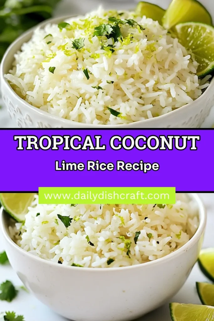 Discover this easy coconut lime rice recipe, a delightful tropical rice side dish perfect for any meal! Made with fragrant jasmine rice and creamy coconut milk, this lime zest rice dish adds a zesty twist to your dinner table. With simple steps and flavorful ingredients, it's a must-try. Serve it alongside your favorite proteins for an unforgettable meal. Save this recipe for a taste of paradise! #CoconutLimeRice #EasyRiceRecipe #TropicalFlavors #JasmineRice