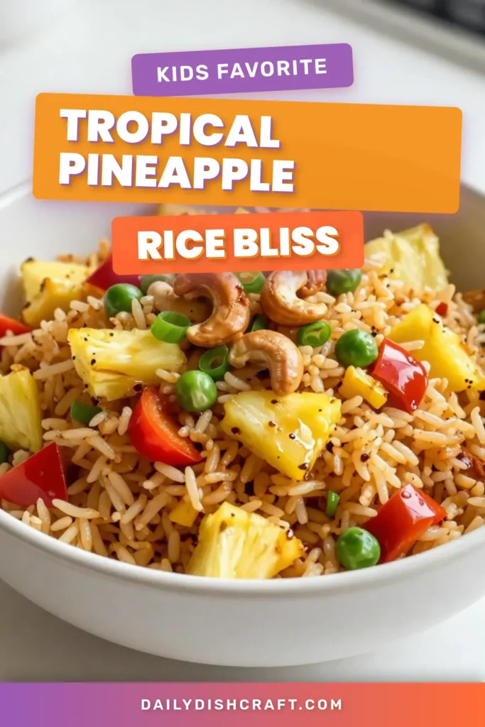 Discover the flavor of the tropics with this Tropical Pineapple Fried Rice! This easy fried rice recipe features jasmine rice combined with fresh pineapple, colorful veggies, and a hint of sesame oil for a delicious vegetarian pineapple recipe. Perfect as a vibrant side or a light meal, this pineapple rice stir fry is sure to impress. Ready in just 25 minutes, it's a must-try! Save this recipe for your next culinary adventure! #TropicalPineappleFriedRice #EasyFriedRiceRecipe #JasmineRiceDishes #PineappleRiceStirFry