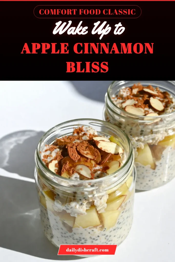 Start your mornings right with this delicious Apple Cinnamon Overnight Oats recipe! This healthy overnight oats recipe is perfect for a quick and easy oatmeal breakfast. Made with almond milk and packed with nutrition from chia seeds, it's a delightful blend of flavors you'll love. Prepare it the night before and wake up to a satisfying meal! Save this easy oatmeal recipe now and elevate your breakfast routine! #OvernightOats #HealthyBreakfast #OatmealRecipes #ChiaSeeds