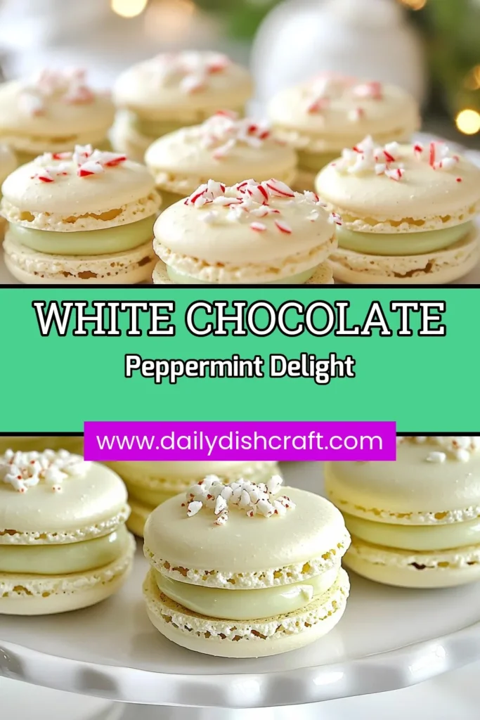 Indulge in the holiday spirit with these delightful White Chocolate Peppermint Macarons. This easy Holiday Macaron Recipe combines the creaminess of white chocolate with a refreshing peppermint twist, making them the perfect festive dessert. Made with almond flour, these delectable Almond Flour Macarons are a must-try for any dessert lover. Save this Peppermint Dessert Recipe and bring some cheer to your celebrations! #WhiteChocolatePeppermintMacarons #HolidayBaking #FestiveDesserts #MacaronRecipe