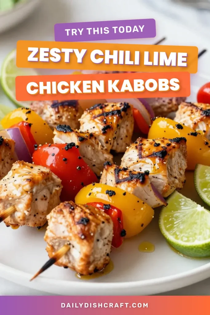 Savor the flavors of summer grilling with these Chili Lime Chicken Kabobs! This easy grilled chicken skewers recipe features a delicious marinade that makes for healthy grilled chicken perfect for any cookout. Enjoy vibrant colors and incredible taste with each bite. Get ready to impress your guests! Don't forget to save this recipe for your next barbecue! #ChiliLimeChickenKabobs #GrilledChicken #EasyKabobMarinade #HealthyGrilling