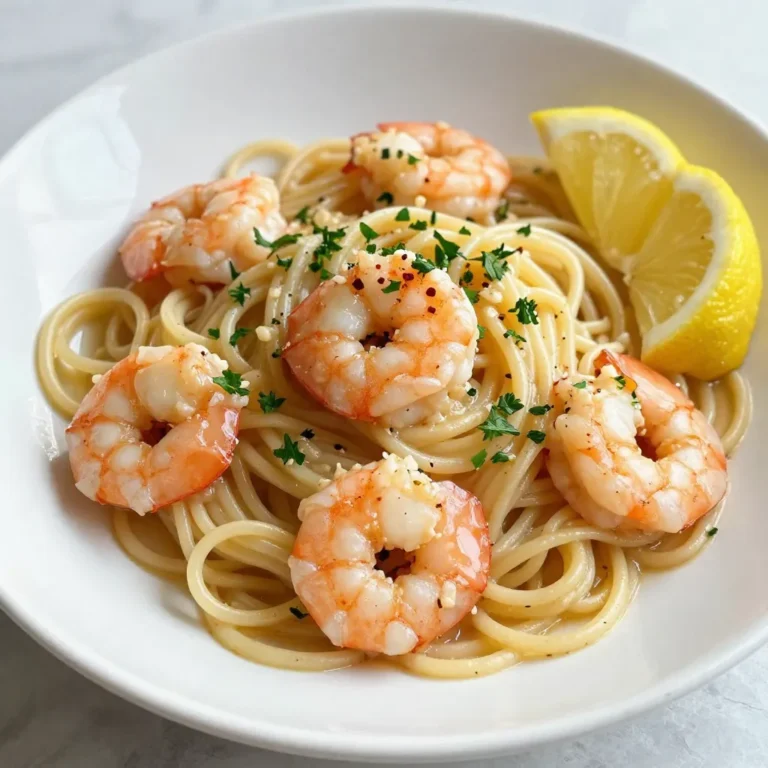 Here are the ingredients you will need for a delicious shrimp scampi linguine: - 8 ounces linguine pasta - 1 pound large shrimp, peeled and deveined - 4 tablespoons unsalted butter - 4 cloves garlic, minced - 1 teaspoon red pepper flakes (adjust to your spice preference) - 1 lemon, zested and juiced - ½ cup low-sodium chicken broth - ¼ cup fresh parsley, chopped - Salt, to taste - Freshly ground black pepper, to taste - Grated Parmesan cheese, for serving (optional) Each ingredient plays a key role in making this dish special. The linguine serves as a perfect base, while the large shrimp add a tasty protein boost. Butter and garlic create a rich flavor, and red pepper flakes give it a nice kick. The lemon juice brightens the dish, and the chicken broth adds depth. Fresh parsley brings a pop of color and freshness. Remember to taste and adjust the salt and pepper as needed, and feel free to sprinkle on some Parmesan cheese for extra richness. {{ingredient_image_2}} Start by boiling a large pot of salted water. Use enough water to allow the linguine to move freely. Bring it to a full boil before adding the pasta. Cook the linguine according to the package directions, usually about 8-10 minutes for al dente. Once the pasta is ready, drain it but keep about 1 cup of the pasta water. Set the pasta aside in a bowl. While the pasta cooks, grab the shrimp. Use paper towels to pat them dry. This helps them cook better. After drying, season the shrimp with salt and black pepper. Make sure they are well-coated for great flavor. In a large skillet, melt 2 tablespoons of butter over medium heat. Once the butter melts, add minced garlic and red pepper flakes. Stir for about 1 minute until the garlic smells nice but doesn’t brown. Next, add the seasoned shrimp to the skillet. Cook them for about 2-3 minutes without moving them. This helps them cook evenly. Flip the shrimp and add lemon juice and zest. Cook for another 2-3 minutes until the shrimp turn pink and are fully cooked. Remove the shrimp and keep them warm on a plate. In the same skillet, pour in the low-sodium chicken broth. Bring it to a gentle simmer. Let it reduce for about 2 minutes. Then stir in the other 2 tablespoons of butter until it melts and blends into the broth. This creates a smooth sauce. Now, add the drained linguine to the skillet with the garlic butter sauce. Toss everything well so the pasta gets coated. If it looks dry, add some of the reserved pasta water a little at a time. This will help achieve a creamy sauce. Fold in the cooked shrimp and half of the chopped parsley for extra flavor and color. To serve, place the shrimp linguine into bowls. Garnish with the remaining parsley and a sprinkle of grated Parmesan cheese if you like. For a nice touch, serve with lemon wedges on the side. This adds a fresh burst of flavor to the dish. Enjoy your lovely Garlic Butter Shrimp Linguine! To avoid overcooking shrimp, cook them just until they turn pink. This usually takes about 2-3 minutes on each side. Overcooked shrimp will become tough and chewy. When seasoning, sprinkle salt and fresh black pepper on the shrimp before cooking. This simple step enhances their natural flavor. For extra kick, add a pinch of red pepper flakes right before cooking. To boost the flavor of your shrimp scampi, consider adding fresh herbs like basil or oregano. These herbs work well with the garlic and lemon. You can also incorporate a splash of white wine into the sauce. This adds a layer of depth to the dish. Just let it simmer for a minute to cook off the alcohol. Using linguine pasta is key for this dish. Its long strands hold the sauce well, making each bite flavorful. Timing is important when cooking. Start boiling the water for the pasta first. While the pasta cooks, you can prepare the shrimp and sauce. This multitasking makes the meal quick and easy. Pro Tips Quality Shrimp Matters: Always opt for the freshest shrimp available. If possible, buy them from a reputable fishmonger or the seafood section of your grocery store to ensure the best taste and texture. Don’t Overcook the Shrimp: Shrimp cooks quickly; keep an eye on them to prevent overcooking. They should be pink and opaque when done. If they curl tightly, they might be overcooked. Reserve Pasta Water: Always save some pasta water before draining the linguine. The starchy water helps to adjust the sauce’s consistency and enhances the overall flavor. Customize the Heat: Adjust the amount of red pepper flakes to match your spice preference. For a milder dish, start with less and add more as needed. {{image_4}} You can easily add vegetables to your shrimp scampi linguine. Great choices include: - Spinach - Cherry tomatoes - Zucchini - Bell peppers If you want to add these veggies, cook them first. Sauté them with the garlic for about 2-3 minutes before adding the shrimp. This will soften the veggies and let their flavors mix. If you want to switch up the protein, chicken or scallops work well. For chicken, cut it into small pieces. Cook it in the skillet for about 5-7 minutes before adding the garlic. For scallops, cook them for about 2-3 minutes on each side. This keeps everything yummy and ensures proper cooking times. If you need gluten-free options, use gluten-free linguine. It cooks similarly, so you won’t miss a beat. For a dairy-free version, skip the butter. Use olive oil instead, and leave out the Parmesan cheese. This way, you still enjoy a tasty dish without the dairy. To keep your shrimp scampi linguine fresh, use airtight containers. This helps keep out moisture and air. Store your dish in the fridge for up to three days. After that, the shrimp might lose flavor and texture. You can freeze shrimp linguine if you want to save some for later. First, let it cool down. Then, place it in a freezer-safe container. It can last up to three months in the freezer. To enjoy it again, thaw it overnight in the fridge. For reheating, use the stove or microwave. If using the stove, add a splash of chicken broth or water. This keeps the pasta moist. Stir often until it’s hot. In the microwave, heat in short bursts. Stir in between to avoid hot spots. Enjoy your meal just like the first time! To add heat, you can increase the red pepper flakes. I suggest adding 1 to 2 teaspoons more. You can also use fresh chili peppers or a splash of hot sauce. Both will give your dish a nice kick. Just remember to taste as you go! Yes, you can use frozen shrimp! First, thaw the shrimp in cold water for about 15-20 minutes. Pat them dry before seasoning. This helps them cook evenly and keeps them juicy. You can also leave them in the fridge overnight to thaw. Great sides include a simple green salad or garlic bread. A side of steamed vegetables, like broccoli or asparagus, also works well. These dishes complement the shrimp scampi without stealing the show. To make it heartier, you can add a side of chicken or fish. You could also toss in some veggies like spinach or cherry tomatoes into the pasta. These additions boost nutrition and flavor. Plus, they make your meal colorful and appealing! This blog post covered how to make shrimp scampi linguine, from simple ingredients to delicious variations. You learned how to cook the pasta and shrimp, make a flavorful sauce, and serve it beautifully. Keep these tips in mind to enhance flavor and ensure perfect shrimp every time. Experiment with different veggies or proteins to make the dish your own. With these guidelines, you can create a satisfying meal that impresses. Enjoy your cooking journey!