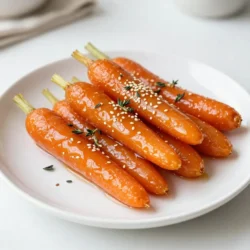 To make maple glazed carrots, you need the following items: - 1 lb baby carrots, peeled - 3 tablespoons pure maple syrup - 2 tablespoons unsalted butter - 1 teaspoon fresh thyme leaves, finely chopped - Salt and pepper, to taste - 1 tablespoon fresh lemon juice You can enhance the look and taste of your dish with these garnishes: - Sesame seeds, for garnish (optional) These maple glazed carrots are not just tasty; they are also good for you! Here&rsquo;s a quick breakdown: - Calories: About 120 per serving - Fat: 5g - Carbohydrates: 18g - Fiber: 4g - Protein: 1g These carrots bring a mix of sweetness and health benefits. They are a great side dish for any meal! {{ingredient_image_2}} Start by peeling 1 pound of baby carrots. This gives them a nice look. Next, fill a medium saucepan with about 2 cups of water. Bring it to a boil. Once boiling, add the carrots. Cook them for 5 to 7 minutes. You want them tender but still crisp. After that, drain the carrots and set them aside. This step ensures they stay fresh and vibrant in color. Now, use the same saucepan. Lower the heat to medium. Add 2 tablespoons of unsalted butter. Let it melt fully. Swirl the pan to help the butter coat the bottom. This step is key for flavor. Once melted, add the cooked carrots back into the pan. Toss them gently to coat with the butter. Next, drizzle in 3 tablespoons of pure maple syrup. Stir well to mix everything. Add 1 teaspoon of finely chopped fresh thyme for a lovely herbal note. Season with salt and pepper to taste. Lastly, squeeze in 1 tablespoon of fresh lemon juice. Toss the carrots again for 3 to 5 minutes. This warms them through and helps the glaze stick. Once done, remove from heat. Transfer to a serving dish. If you like, sprinkle with sesame seeds for crunch. Enjoy this tasty side dish! To make a great glaze, use pure maple syrup. It adds rich flavor. Start with unsalted butter. Melt it gently on medium heat. This keeps the butter from burning. Add the cooked carrots and toss them in the butter. Then, drizzle in the maple syrup. Stir until the carrots are well coated. This process ensures every bite is sweet and buttery. To keep carrots crisp, don't cook them too long. Boil baby carrots for just 5 to 7 minutes. They should be tender but still firm. Drain and set them aside. This step prevents mushy carrots that lose their texture. Remember, it&rsquo;s better to undercook than overcook. You can always cook them more later. Seasoning is key to making your dish pop. Use fresh thyme for a nice herbal touch. Add salt and pepper to taste. A splash of fresh lemon juice brightens the flavor. It balances the sweetness of the maple syrup. If you want extra texture, sprinkle sesame seeds on top. This adds a delightful crunch to your dish. Pro Tips Fresh Herbs: Using fresh thyme enhances the flavor of the maple glaze, adding a fragrant aroma and depth. Dried thyme can be used in a pinch, but fresh is always best. Maple Syrup Quality: Opt for pure maple syrup over imitation syrup for a richer, more authentic sweetness. The flavor difference will elevate your dish significantly. Carrot Size: Uniform-sized carrots ensure even cooking. If using larger carrots, consider cutting them into similar-sized pieces for consistent tenderness. Serving Suggestions: These glazed carrots pair beautifully with roasted meats or can be served cold as part of a salad. Experiment with adding nuts for an extra crunch! {{image_4}} You can swap out maple syrup for honey or agave nectar. Both options add sweetness. Honey gives a floral taste, while agave is mild. Use the same amount as the maple syrup, three tablespoons. Mix in other veggies for more color and flavor. Try using sliced bell peppers or zucchini. These veggies cook quickly and add a nice crunch. Just adjust the cooking time as needed. Thyme is great, but you can also use rosemary or parsley. Rosemary adds a piney taste, while parsley gives freshness. Use one teaspoon of chopped rosemary or two teaspoons of chopped parsley for a new twist. To store leftover maple glazed carrots, let them cool first. Place them in an airtight container. They will stay fresh in the fridge for up to four days. If you plan to eat them later, try not to mix them with other foods. This helps keep their flavor strong. When you want to reheat the carrots, use a microwave or a pan. If using a microwave, place the carrots in a bowl. Add a splash of water to keep them moist. Heat for one to two minutes, stirring halfway. If using a pan, warm them over low heat. Stir often until they are hot. This method helps keep the glaze sticky and tasty. You can freeze maple glazed carrots if you want to save them for later. First, let the carrots cool completely. Then, transfer them to a freezer-safe bag. Remove as much air as possible before sealing. They can stay fresh in the freezer for up to three months. When you are ready to eat them, thaw in the fridge overnight. Reheat them gently to keep the glaze intact. Yes, you can use frozen carrots. They are convenient and save time. Just make sure to thaw them first. This way, they will cook evenly and blend well with the glaze. To caramelize the carrots, cook them longer in the glaze. After adding the maple syrup, allow them to cook for an extra few minutes. Stir them gently to avoid burning. This will enhance their natural sweetness and give a rich flavor. These carrots pair well with many dishes. You can serve them alongside roasted chicken or grilled fish. They also make a great side for a holiday meal. Add them to a salad for a sweet touch. Enjoy them with any dish that needs a pop of color and flavor! In this post, we explored how to make maple glazed carrots from start to finish. We covered the important ingredients, step-by-step cooking, and helpful tips to get it just right. We also looked at variations to suit your tastes and discussed how to store leftovers. Maple glazed carrots are a delicious side dish that can enhance any meal. Whether you&rsquo;re cooking for family or friends, these tips will help you impress everyone at the table. Enjoy your cooking!