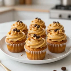 - 1 &frac12; cups all-purpose flour - 1 teaspoon baking powder - 1 teaspoon baking soda - &frac12; teaspoon salt - 2 tablespoons pumpkin spice blend - &frac12; cup unsalted butter, softened - 1 cup granulated sugar - 2 large eggs - 1 cup canned pumpkin puree - &frac12; cup strong brewed coffee, cooled to room temperature - 1 teaspoon vanilla extract - &frac12; cup buttermilk - 1 cup unsalted butter, softened - 4 cups powdered sugar - &frac12; teaspoon vanilla extract - 2 tablespoons brewed coffee, cooled - 1 tablespoon pumpkin spice blend - A pinch of salt Gathering fresh, quality ingredients makes a big difference in taste. For the dry mix, use all-purpose flour for a soft texture. Baking powder and baking soda help the cupcakes rise. Always add salt to enhance the natural flavors. A good pumpkin spice blend is key; it adds that cozy autumn taste. For the wet mix, soften the butter to cream easily with the sugar. Granulated sugar brings sweetness and helps create a fluffy texture. Eggs provide structure and moisture. Canned pumpkin puree keeps the cupcakes moist and adds flavor. Strong brewed coffee is a must; it amps up the pumpkin spice latte vibe. Don't forget vanilla extract for extra depth. Buttermilk adds a tender crumb, making the cupcakes delightfully soft. For the frosting, start with softened butter. It helps create a smooth, creamy base. Powdered sugar adds sweetness and helps with texture. The brewed coffee and pumpkin spice blend in the frosting echo the flavors from the cupcakes. A pinch of salt balances the sweetness perfectly. With these ingredients ready, you're one step closer to baking tasty pumpkin spice latte cupcakes! {{ingredient_image_2}} - Preheat your oven to 350&deg;F (175&deg;C). - Prepare a 12-cup cupcake tin with festive paper liners. - In a medium bowl, combine 1 &frac12; cups of all-purpose flour, 1 teaspoon baking powder, 1 teaspoon baking soda, &frac12; teaspoon salt, and 2 tablespoons pumpkin spice blend. - Whisk these dry ingredients well to ensure even distribution. - In a large mixing bowl, beat &frac12; cup softened butter and 1 cup granulated sugar together until light and fluffy. - This should take about 3-5 minutes. - Gradually add in 2 large eggs, mixing thoroughly after each one. - Pour in 1 cup canned pumpkin puree, &frac12; cup cooled coffee, and 1 teaspoon vanilla extract. - Mix everything until it is well combined. - Slowly add the dry mixture to the wet mix, alternating with &frac12; cup buttermilk. - Start and finish with the dry ingredients. - Gently mix to avoid overmixing. - Use a scoop or spoon to fill each cupcake liner about &frac34; full with batter. - Bake in the preheated oven for 18-20 minutes. - To check for doneness, insert a toothpick into the center; it should come out clean. - In another bowl, beat 1 cup softened butter until creamy. - Gradually mix in 4 cups powdered sugar on low speed. - Add &frac12; teaspoon vanilla extract, 2 tablespoons cooled coffee, 1 tablespoon pumpkin spice blend, and a pinch of salt. - Beat until fluffy and well-combined. Now you have all the steps to make these delightful cupcakes! Enjoy the process and the wonderful smells wafting through your kitchen. To check if your cupcakes are done, use a toothpick. Insert the toothpick into the center of a cupcake. If it comes out clean, your cupcakes are ready. If the toothpick has batter on it, bake for a few more minutes. Ovens can vary. If your oven runs hot or cold, you might need to adjust the baking time. Start checking for doneness at 15 minutes for smaller ovens, and at 20 minutes for larger ones. This helps ensure perfect cupcakes every time. Using piping bags can help you frost cupcakes beautifully. Fill the bag with frosting and twist the top to seal it. Squeeze gently to create swirls or peaks. Practice makes perfect, so don't worry if your first try isn't great! For perfect frosting, mix until fluffy. The frosting should hold its shape but still be spreadable. If it&rsquo;s too thick, add a little coffee or milk. If it&rsquo;s too thin, add more powdered sugar until you reach the right consistency. Make your cupcakes pop by sprinkling extra pumpkin spice on top. This adds a nice touch and emphasizes that fall flavor. You can also add a few coffee beans for a chic look. When serving, arrange the cupcakes on a rustic wooden platter. This adds a cozy feel to your dessert table. A beautiful presentation can make your treats even more inviting to guests! Pro Tips Storage Tip: Once frosted, store your cupcakes in an airtight container at room temperature for up to 2 days, or refrigerate for up to a week to maintain freshness. Flavor Boost: For a richer flavor, use freshly brewed espresso instead of regular coffee in both the cupcake batter and frosting. Texture Trick: Ensure your butter is softened to room temperature for the frosting to achieve the perfect creamy consistency without any lumps. Garnish Game: Elevate your presentation by adding caramel drizzle on top of the frosting or placing a dollop of whipped cream before serving for a latte-style finish. {{image_4}} To make these cupcakes vegan, you can easily swap out eggs. Use flaxseed meal or applesauce in place of eggs. For each egg, mix 1 tablespoon of flaxseed meal with 2.5 tablespoons of water. Let it sit for a few minutes to thicken. Applesauce works as a great substitute too; use 1/4 cup for each egg. Next, you need plant-based butter. It works just like regular butter, giving that rich flavor. Use non-dairy milk, such as almond or oat milk, instead of buttermilk. This will keep the cupcakes moist and tasty. If you need gluten-free cupcakes, choose a good gluten-free flour blend. Look for blends that include rice flour, tapioca flour, and potato starch. These give the best texture. When baking gluten-free, be careful with mixing. Gluten-free flour can dry out the batter, so blend just until combined. Adding a bit more liquid can help keep the cupcakes moist. Want to switch up the flavor? You can add more spices! Try using cinnamon, nutmeg, or ginger for a warm kick. Each spice can change the taste in a fun way. If you love chocolate, mix in chocolate chips or cocoa powder. For a caramel twist, drizzle caramel sauce on top. These small changes can create a whole new cupcake experience. To keep your pumpkin spice latte cupcakes fresh, store them at room temperature. Place them in an airtight container. This will help them stay moist for up to three days. If it&rsquo;s warm in your kitchen, you might want to refrigerate them. In the fridge, they can last about a week. Just make sure to seal them well so they don&rsquo;t dry out. You can freeze your baked cupcakes for later. Start by letting them cool completely. Then, wrap each cupcake in plastic wrap. Place them in a freezer-safe bag or container. They will stay fresh for up to three months. When you want to enjoy them, thaw them in the fridge overnight. For the best taste and texture, let them sit at room temperature for about 30 minutes before serving. To keep your cupcakes moist, use the right ingredient ratios. Use enough butter and eggs, as these add moisture and richness. Mixing is key! Cream the butter and sugar well to incorporate air. This helps the cupcakes rise and stay soft. When you add dry and wet ingredients, mix gently. Overmixing can make them tough. Lastly, avoid baking too long; check them at 18 minutes. Yes, you can use homemade pumpkin puree! It offers a fresh taste. However, it can be watery if not prepared well. To make it right, cook the pumpkin until soft. Then, mash and drain excess liquid. Canned pumpkin is more consistent. It saves time and is ready to use. If you want a richer flavor, go homemade, but both work well. Pumpkin spice latte cupcakes last about 3 days at room temperature. Store them in an airtight container to keep them fresh. If you want them to last longer, refrigerate them. They can stay good for about a week in the fridge. For longer storage, freeze them! Wrap each cupcake in plastic wrap, then place them in a freezer bag. Thaw them at room temperature before serving. This guide covered all the steps to make perfect pumpkin spice latte cupcakes. You learned about the right dry and wet ingredients, plus how to mix and bake them. We also shared tips for frosting, storing, and even variations to fit your taste. Remember, experimenting with flavors can lead to delightful surprises. Don't hesitate to try new ideas or methods. Enjoy sharing these cupcakes with friends and family! They&rsquo;ll love them as much as you do.