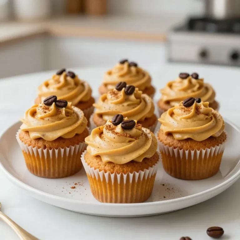 - 1 ½ cups all-purpose flour - 1 teaspoon baking powder - 1 teaspoon baking soda - ½ teaspoon salt - 2 tablespoons pumpkin spice blend - ½ cup unsalted butter, softened - 1 cup granulated sugar - 2 large eggs - 1 cup canned pumpkin puree - ½ cup strong brewed coffee, cooled to room temperature - 1 teaspoon vanilla extract - ½ cup buttermilk - 1 cup unsalted butter, softened - 4 cups powdered sugar - ½ teaspoon vanilla extract - 2 tablespoons brewed coffee, cooled - 1 tablespoon pumpkin spice blend - A pinch of salt Gathering fresh, quality ingredients makes a big difference in taste. For the dry mix, use all-purpose flour for a soft texture. Baking powder and baking soda help the cupcakes rise. Always add salt to enhance the natural flavors. A good pumpkin spice blend is key; it adds that cozy autumn taste. For the wet mix, soften the butter to cream easily with the sugar. Granulated sugar brings sweetness and helps create a fluffy texture. Eggs provide structure and moisture. Canned pumpkin puree keeps the cupcakes moist and adds flavor. Strong brewed coffee is a must; it amps up the pumpkin spice latte vibe. Don't forget vanilla extract for extra depth. Buttermilk adds a tender crumb, making the cupcakes delightfully soft. For the frosting, start with softened butter. It helps create a smooth, creamy base. Powdered sugar adds sweetness and helps with texture. The brewed coffee and pumpkin spice blend in the frosting echo the flavors from the cupcakes. A pinch of salt balances the sweetness perfectly. With these ingredients ready, you're one step closer to baking tasty pumpkin spice latte cupcakes! {{ingredient_image_2}} - Preheat your oven to 350°F (175°C). - Prepare a 12-cup cupcake tin with festive paper liners. - In a medium bowl, combine 1 ½ cups of all-purpose flour, 1 teaspoon baking powder, 1 teaspoon baking soda, ½ teaspoon salt, and 2 tablespoons pumpkin spice blend. - Whisk these dry ingredients well to ensure even distribution. - In a large mixing bowl, beat ½ cup softened butter and 1 cup granulated sugar together until light and fluffy. - This should take about 3-5 minutes. - Gradually add in 2 large eggs, mixing thoroughly after each one. - Pour in 1 cup canned pumpkin puree, ½ cup cooled coffee, and 1 teaspoon vanilla extract. - Mix everything until it is well combined. - Slowly add the dry mixture to the wet mix, alternating with ½ cup buttermilk. - Start and finish with the dry ingredients. - Gently mix to avoid overmixing. - Use a scoop or spoon to fill each cupcake liner about ¾ full with batter. - Bake in the preheated oven for 18-20 minutes. - To check for doneness, insert a toothpick into the center; it should come out clean. - In another bowl, beat 1 cup softened butter until creamy. - Gradually mix in 4 cups powdered sugar on low speed. - Add ½ teaspoon vanilla extract, 2 tablespoons cooled coffee, 1 tablespoon pumpkin spice blend, and a pinch of salt. - Beat until fluffy and well-combined. Now you have all the steps to make these delightful cupcakes! Enjoy the process and the wonderful smells wafting through your kitchen. To check if your cupcakes are done, use a toothpick. Insert the toothpick into the center of a cupcake. If it comes out clean, your cupcakes are ready. If the toothpick has batter on it, bake for a few more minutes. Ovens can vary. If your oven runs hot or cold, you might need to adjust the baking time. Start checking for doneness at 15 minutes for smaller ovens, and at 20 minutes for larger ones. This helps ensure perfect cupcakes every time. Using piping bags can help you frost cupcakes beautifully. Fill the bag with frosting and twist the top to seal it. Squeeze gently to create swirls or peaks. Practice makes perfect, so don't worry if your first try isn't great! For perfect frosting, mix until fluffy. The frosting should hold its shape but still be spreadable. If it’s too thick, add a little coffee or milk. If it’s too thin, add more powdered sugar until you reach the right consistency. Make your cupcakes pop by sprinkling extra pumpkin spice on top. This adds a nice touch and emphasizes that fall flavor. You can also add a few coffee beans for a chic look. When serving, arrange the cupcakes on a rustic wooden platter. This adds a cozy feel to your dessert table. A beautiful presentation can make your treats even more inviting to guests! Pro Tips Storage Tip: Once frosted, store your cupcakes in an airtight container at room temperature for up to 2 days, or refrigerate for up to a week to maintain freshness. Flavor Boost: For a richer flavor, use freshly brewed espresso instead of regular coffee in both the cupcake batter and frosting. Texture Trick: Ensure your butter is softened to room temperature for the frosting to achieve the perfect creamy consistency without any lumps. Garnish Game: Elevate your presentation by adding caramel drizzle on top of the frosting or placing a dollop of whipped cream before serving for a latte-style finish. {{image_4}} To make these cupcakes vegan, you can easily swap out eggs. Use flaxseed meal or applesauce in place of eggs. For each egg, mix 1 tablespoon of flaxseed meal with 2.5 tablespoons of water. Let it sit for a few minutes to thicken. Applesauce works as a great substitute too; use 1/4 cup for each egg. Next, you need plant-based butter. It works just like regular butter, giving that rich flavor. Use non-dairy milk, such as almond or oat milk, instead of buttermilk. This will keep the cupcakes moist and tasty. If you need gluten-free cupcakes, choose a good gluten-free flour blend. Look for blends that include rice flour, tapioca flour, and potato starch. These give the best texture. When baking gluten-free, be careful with mixing. Gluten-free flour can dry out the batter, so blend just until combined. Adding a bit more liquid can help keep the cupcakes moist. Want to switch up the flavor? You can add more spices! Try using cinnamon, nutmeg, or ginger for a warm kick. Each spice can change the taste in a fun way. If you love chocolate, mix in chocolate chips or cocoa powder. For a caramel twist, drizzle caramel sauce on top. These small changes can create a whole new cupcake experience. To keep your pumpkin spice latte cupcakes fresh, store them at room temperature. Place them in an airtight container. This will help them stay moist for up to three days. If it’s warm in your kitchen, you might want to refrigerate them. In the fridge, they can last about a week. Just make sure to seal them well so they don’t dry out. You can freeze your baked cupcakes for later. Start by letting them cool completely. Then, wrap each cupcake in plastic wrap. Place them in a freezer-safe bag or container. They will stay fresh for up to three months. When you want to enjoy them, thaw them in the fridge overnight. For the best taste and texture, let them sit at room temperature for about 30 minutes before serving. To keep your cupcakes moist, use the right ingredient ratios. Use enough butter and eggs, as these add moisture and richness. Mixing is key! Cream the butter and sugar well to incorporate air. This helps the cupcakes rise and stay soft. When you add dry and wet ingredients, mix gently. Overmixing can make them tough. Lastly, avoid baking too long; check them at 18 minutes. Yes, you can use homemade pumpkin puree! It offers a fresh taste. However, it can be watery if not prepared well. To make it right, cook the pumpkin until soft. Then, mash and drain excess liquid. Canned pumpkin is more consistent. It saves time and is ready to use. If you want a richer flavor, go homemade, but both work well. Pumpkin spice latte cupcakes last about 3 days at room temperature. Store them in an airtight container to keep them fresh. If you want them to last longer, refrigerate them. They can stay good for about a week in the fridge. For longer storage, freeze them! Wrap each cupcake in plastic wrap, then place them in a freezer bag. Thaw them at room temperature before serving. This guide covered all the steps to make perfect pumpkin spice latte cupcakes. You learned about the right dry and wet ingredients, plus how to mix and bake them. We also shared tips for frosting, storing, and even variations to fit your taste. Remember, experimenting with flavors can lead to delightful surprises. Don't hesitate to try new ideas or methods. Enjoy sharing these cupcakes with friends and family! They’ll love them as much as you do.