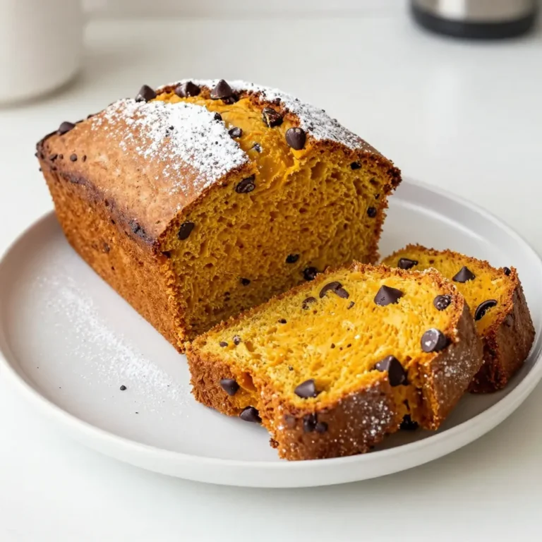 - 1 cup pure pumpkin puree - 1/2 cup vegetable oil - 1 cup packed brown sugar - 1/2 cup granulated sugar - 3 large eggs - 1 teaspoon vanilla extract - 1 1/2 cups all-purpose flour - 1 teaspoon baking soda - 1/2 teaspoon baking powder - 1 teaspoon ground cinnamon - 1/2 teaspoon ground nutmeg - 1/4 teaspoon ground cloves - 1/2 teaspoon salt - 1 cup semi-sweet chocolate chips - 1/2 cup chopped walnuts (optional) - Loaf pan (9x5 inch) - Mixing bowls - Whisk and spatula - Toothpick for testing doneness To bake the best pumpkin chocolate chip bread, gather these ingredients first. Each item plays an important role in flavor and texture. The pumpkin puree is key for moisture and a soft crumb. The oils and sugars create a rich taste and tender loaf. The spices like cinnamon, nutmeg, and cloves add warmth, making each bite special. The chocolate chips bring sweetness and fun to the bread. If you like nuts, toss in some walnuts for extra crunch. You will also need a few tools. A 9x5 inch loaf pan works best for even baking. Mixing bowls help you combine the wet and dry ingredients. A whisk makes mixing easy, and a spatula ensures you get every bit of batter into the pan. A toothpick is a great tool for checking if your bread is done. These ingredients and tools will help you make a delicious treat that everyone will love. {{ingredient_image_2}} - Preheat oven to 350°F (175°C). - Grease the loaf pan with butter or non-stick spray. This helps the bread come out easily. - Combine pumpkin puree, vegetable oil, brown sugar, granulated sugar, eggs, and vanilla extract. - Whisk until smooth. A good mix ensures all flavors blend well. - Sift together flour, baking soda, baking powder, cinnamon, nutmeg, cloves, and salt. - Fold this dry mixture into the wet ingredients gently. Overmixing can make the bread tough. - Carefully fold in chocolate chips and walnuts if you choose to use them. This adds great flavor and texture. - Pour the batter into the prepared loaf pan. Smooth the top with a spatula for even baking. - Bake for 60-70 minutes. Check doneness with a toothpick; it should come out clean or with a few crumbs. - Allow the loaf to cool in the pan for 10 minutes. This step helps it set. - Carefully transfer the bread to a wire rack to cool completely. Enjoy the aroma as it cools! Do not overmix the batter. This step is key. Overmixing makes the bread dense and tough. You want a few lumps in the batter. A good texture is thick but smooth. Be gentle as you combine the wet and dry ingredients. This keeps the bread light and fluffy. Ovens can vary in heat. Check the baking time. It might take less or more time in your oven. Start checking for doneness at 60 minutes. Use a toothpick to test the center. If it comes out clean or with a few moist crumbs, it is done. I also recommend using an oven thermometer. This tool ensures your oven is at the right temperature. Slice the bread once it's cool. Serve it warm or at room temperature. For a nice touch, dust the top with powdered sugar. You can also add a dollop of whipped cream or cream cheese frosting. This makes the bread look even more inviting. Enjoy sharing your beautiful pumpkin chocolate chip bread! Pro Tips Storage Tip: To keep your pumpkin chocolate chip bread fresh, store it in an airtight container at room temperature for up to 3 days or in the refrigerator for up to a week. Texture Tip: For a moister bread, try adding an extra 1/4 cup of pumpkin puree. This will enhance the flavor and texture without altering the baking time significantly. Flavor Tip: Experiment with different spices! Adding a pinch of ginger or allspice can give your bread a unique flavor twist that complements the pumpkin and chocolate. Serving Tip: Serve warm with a smear of butter or cream cheese for an extra indulgent treat. A sprinkle of cinnamon sugar on top can also add a delightful finish. {{image_4}} You can make your pumpkin chocolate chip bread even better. Adding spices like ginger or allspice brings warmth. Just a pinch can change the whole taste. If you like it sweeter, adjust the sugar levels. Try cutting back on sugar for a less sweet loaf or adding a bit more for a treat. Don’t have vegetable oil? You can swap it for coconut oil. It adds a nice flavor. If you want a different sweetener, maple syrup works too. For those who need gluten-free options, look for gluten-free flour blends. These can work well without changing the taste too much. Mix-ins can add fun textures and flavors. Dried fruit like raisins or cranberries can brighten up your bread. You can also try nuts like pecans or almonds for crunch. For toppings, drizzle melted chocolate on top for a sweet finish. A streusel topping can add a nice crunch and sweetness. To store your pumpkin chocolate chip bread at room temperature, wrap it tightly in plastic wrap. Place it in an airtight container to keep it fresh. This method works well for about three days. For longer storage, refrigerate the bread. Wrap it with plastic and then foil. This helps prevent it from drying out. You can also freeze the bread. Slice it first for easy serving later. Wrap each slice in plastic wrap and place them in a freezer bag. This way, you can enjoy a piece anytime! The estimated shelf life of your pumpkin chocolate chip bread is about one week at room temperature. In the fridge, it can last up to two weeks. If you freeze it, expect about three months of freshness. Look for signs that the bread is no longer fresh. If you see mold or an off smell, it’s best to throw it away. Also, if the bread feels very dry or hard, it might be past its prime. Reheating your pumpkin chocolate chip bread can bring back its moist texture. The best method is to use the oven. Preheat it to 350°F (175°C). Place the bread or slices on a baking sheet. Heat for about 10 minutes. This warms the bread without making it dry. You can also use the microwave. But be careful not to overheat. Heat a slice for about 10-15 seconds. Enjoy it warm with a nice spread or topping! Yes, you can use pumpkin pie filling, but it is not the same as pumpkin puree. Pumpkin pie filling has added spices and sugars. This can change the taste and sweetness of your bread. If you use it, cut back on some sugar and spices in the recipe. Yes, you can make this bread ahead of time. Bake the bread and let it cool. Wrap it in plastic wrap or foil. Store it at room temperature for up to three days. For longer storage, freeze it for up to three months. Just make sure to thaw it overnight in the fridge before serving. To check if your bread is done, insert a toothpick into the center. If it comes out clean or with a few moist crumbs, your bread is ready. Look for a golden-brown top and a slight spring when you touch it. If it feels too soft, give it more time in the oven. Yes, you can make mini loaves! Use small loaf pans, about 3x5 inches. Fill each pan with batter, but do not overfill. Bake for about 30 to 40 minutes. Check for doneness with a toothpick, just like the larger loaf. This way, you can share or freeze smaller portions easily. This blog post covered how to make pumpkin chocolate chip bread. We discussed the ingredients, steps, and tips for success. You learned about variations and how to store your bread. Baking is fun and this recipe is easy to follow. With practice, you’ll create great results every time. Enjoy your bread fresh or try new flavors! Happy baking!