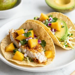 To make tasty mango salsa fish tacos, you need a few key ingredients: - 1 lb white fish fillets (tilapia or cod recommended) - 8 small corn tortillas - 1 ripe mango, diced into small cubes - 1/2 red onion, finely chopped - 1 jalape&ntilde;o pepper, minced (remove seeds for milder flavor) - 1/4 cup fresh cilantro leaves, chopped - 1 avocado, sliced - 1 cup shredded green cabbage These ingredients create a bright and fresh flavor that pairs well with fish. To enhance the fish's taste, you will need: - 1 teaspoon ground cumin - 1 teaspoon smoked paprika - Salt and freshly ground black pepper, to taste - 2 tablespoons extra-virgin olive oil These spices give the fish a warm and smoky flavor, making every bite delicious. For the salsa, we use: - Juice of 1 fresh lime The lime juice adds a zesty kick to the salsa and helps balance the sweetness of the mango. Mixing all these fresh ingredients together creates a salsa that brightens up the tacos. Each element contributes to a flavorful and fresh meal that you can enjoy any time. {{ingredient_image_2}} First, season the fish fillets with ground cumin, smoked paprika, salt, and pepper. Use enough seasoning to cover both sides well. Next, heat two tablespoons of olive oil in a skillet over medium-high heat. When the oil shimmers, add the fish carefully. Cook for about 3-4 minutes on each side. The fish should turn opaque and flake easily with a fork. Once done, take it off the heat and let it cool. Flake the fish into bite-sized pieces using a fork. In a medium bowl, mix diced mango, finely chopped red onion, minced jalape&ntilde;o, and chopped cilantro. Squeeze the juice of one lime into the bowl. Stir gently to combine everything. Taste and add salt if needed. Let the salsa sit for about 10 minutes. This resting time helps the flavors blend well together. To warm the corn tortillas, take a dry skillet and heat it over medium heat. Place one tortilla in the skillet and warm it for about 20-30 seconds on each side. The tortillas should be soft and pliable. This makes them easy to fold and eat. Now it&rsquo;s time to build your tacos! Take a warm tortilla and put a couple of spoonfuls of the flaked fish in the center. Top it with a generous amount of mango salsa. Add a few slices of avocado and a handful of shredded cabbage for a nice crunch. Serve the tacos warm right away. They taste best when fresh. For extra zing, add lime wedges on the side. This will let everyone add a splash of citrus if they like. Enjoy your vibrant, fresh meal! When picking fish, freshness is key. I love using tilapia or cod for this dish. Both fish have a mild flavor that pairs well with mango salsa. Look for fillets that are firm and shiny. Avoid any fish that smells too strong. Fresh fish should smell like the ocean, not fishy. To choose a ripe mango, look for one that feels slightly soft when you squeeze it. The skin should be a mix of green and yellow. Avoid mangoes with dark spots or wrinkles. If it's too firm, give it a day or two to ripen. Ripe mangoes are sweet and juicy, perfect for salsa. The key to great mango salsa is balance. Combine the sweetness of mango with the heat from jalape&ntilde;o. The lime juice adds brightness. I recommend starting with a small amount of jalape&ntilde;o. You can always add more if you want extra heat. Let the salsa rest for about 10 minutes to meld the flavors. Taste and adjust the salt, if needed. Pro Tips Choose Fresh Fish: Opt for the freshest fish fillets possible. Look for clear, bright eyes and a clean, ocean-like scent to ensure quality. Perfectly Ripe Mango: Ensure your mango is perfectly ripe for the best flavor. A ripe mango will give slightly when pressed and have a sweet aroma. Customize Heat Level: Adjust the heat in your salsa by modifying the amount of jalape&ntilde;o used. For a milder salsa, remove the seeds and membrane. Keep Tortillas Warm: To keep your tortillas warm while assembling, wrap them in a clean kitchen towel or place them in a covered dish. {{image_4}} You can use different fish for this recipe. While tilapia and cod are popular, you can try mahi-mahi or salmon for a richer taste. Both options add unique flavors and textures. Mahi-mahi has a mild taste, while salmon brings a buttery richness. Pick the fish you enjoy most; it will all taste great in your tacos. Feel free to change up the mango salsa. Instead of mango, use pineapple for a sweeter twist. You can also add diced bell peppers for crunch or swap jalape&ntilde;o for a milder pepper like poblano. If you love heat, try using habanero instead. Each change can make your tacos even more exciting. If you need gluten-free options, many brands offer corn tortillas. They are typically safe and delicious. You can also try cassava flour tortillas for a different flavor. They are soft and pliable, making them great for tacos. Always check labels to ensure they meet your dietary needs. To keep leftover fish tacos fresh, place them in an airtight container. Make sure to separate the fish, tortillas, and toppings. This way, you avoid soggy tortillas. Store them in the fridge for up to two days. When you're ready to eat, reheat the fish and warm the tortillas again. You can freeze mango salsa for later use. First, put it in a freezer-safe container. Leave some space at the top, as it will expand when frozen. Mango salsa can last up to three months in the freezer. When you want to use it, let it thaw in the fridge overnight. To reheat the fish, use a skillet over low heat. This helps keep it moist and tasty. For tortillas, warm them in a pan for a few seconds on each side. You can also wrap them in a damp paper towel and microwave them for about 15 seconds. This keeps them soft and ready for your taco feast! I recommend using white fish like tilapia or cod. These fish have a mild taste. They cook quickly and flake easily. This makes them perfect for tacos. You want a fish that holds up well in the heat and pairs nicely with salsa. Yes, you can make mango salsa a few hours in advance. Just mix all the ingredients together, then store it in the fridge. The flavors will blend well, making it even tastier. Just remember to give it a gentle stir before serving. To add heat, include more jalape&ntilde;o in the salsa. You can also use a spicier pepper if you like. Another option is to add hot sauce on top before you eat. Just be careful; you can always add more heat, but it&rsquo;s hard to take it away! Fish tacos pair well with many sides. Consider serving them with black beans or corn salad. You can also add a fresh green salad for crunch. Chips and guacamole make a great snack, too. These sides enhance your meal and add variety to your table. Mango salsa fish tacos are a tasty choice. You learned about fresh ingredients and steps to prepare them. Selecting the best fish and ripe mangoes makes a big difference. Remember to store leftovers properly and try different fish or salsa variations. As you enjoy your tacos, consider new ways to make them your own. Keep exploring this fun dish, and share your favorite tips with others. Enjoy each bite!