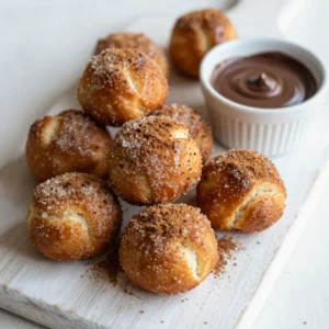To make Sweet Cinnamon Sugar Pretzel Bites, you will need: - 1 &frac12; cups warm water (around 110&deg;F) - 2 tablespoons granulated sugar - 1 packet (2 &frac14; teaspoons) active dry yeast - 4 cups all-purpose flour - 1 teaspoon salt - ⅔ cup baking soda - 1 large egg, beaten (for egg wash) - &frac12; cup unsalted butter, melted (optional for extra flavor) - &frac34; cup granulated sugar (for coating) - 2 teaspoons ground cinnamon You can substitute some ingredients if needed: - Instead of all-purpose flour, you can use bread flour for a chewier bite. - If you don't have active dry yeast, use instant yeast. Adjust the amount slightly. - For the egg wash, a milk wash works well too, giving a nice color. - If you want a dairy-free option, use coconut oil in place of unsalted butter. It's important to measure ingredients accurately for the best results. Use a kitchen scale for precision when possible. - Store flour in a cool, dry place. It lasts up to one year if sealed well. - Keep granulated sugar in an airtight container to prevent clumping. - Use warm water at the right temperature. Too hot can kill the yeast. For leftovers, store pretzel bites in an airtight container for up to two days. Enjoy them fresh for the best taste! {{ingredient_image_2}} To start, mix warm water, sugar, and active dry yeast in a bowl. Stir gently. Let this sit for about 5 minutes. You will see bubbles form. This means your yeast is ready to use. In a large bowl, combine flour and salt. Make a well in the center and add your yeast mixture. Stir it with a wooden spoon until you see a shaggy dough. Move the dough to a floured surface. Knead for 5-7 minutes. The dough should feel smooth and elastic. If it sticks, add a little more flour. Once the dough rises, punch it down gently. Divide it into small pieces, about 1.5 inches each. Roll each piece into a rope, around 6-8 inches long. Twist it into a pretzel shape or keep it as bites. In a large pot, boil 10 cups of water. Add baking soda to the boiling water. Drop a few pretzel bites in for about 30 seconds. Remove them with a slotted spoon and place them on a baking sheet. Brush the pretzel bites with a beaten egg for a shiny look. Bake them in a preheated oven at 425&deg;F for 12-15 minutes. They should be golden brown. While they bake, mix sugar and cinnamon in a bowl. Once out of the oven, let them cool for a minute. Roll each bite in the cinnamon sugar mixture. Enjoy these tasty treats! To make your pretzel bites fluffy, follow these tips: - Use warm water: The water should be around 110&deg;F. This helps the yeast activate. - Knead well: Knead the dough for 5-7 minutes. This builds gluten, making the bites airy. - Let it rise: After kneading, let the dough rise until it doubles in size. This takes about an hour. A shiny finish makes your pretzel bites look great. Here&rsquo;s how to get that glossy shine: - Egg wash is key: Brush the bites with a beaten egg before baking. This gives them a nice golden color. - Boil in baking soda water: The baking soda solution helps create a crisp outer layer. It also contributes to the shine. Avoid these common mistakes to ensure success: - Skipping the yeast activation: Always let the yeast foam before mixing with flour. This shows it&rsquo;s alive. - Not boiling long enough: Boil the bites for at least 30 seconds. This step is crucial for texture. - Overcrowding the baking sheet: Give the bites space on the sheet. This helps them bake evenly and puff up nicely. Pro Tips Proof Your Yeast: Ensure your yeast is active by checking for a frothy layer on top after mixing it with warm water and sugar. If it doesn&rsquo;t froth, the yeast may be expired. Don&rsquo;t Skip the Boil: Boiling the pretzel bites in baking soda water is crucial for achieving that classic pretzel texture and flavor. Make sure the water is at a rolling boil. Perfect Dough Consistency: Your dough should be smooth and elastic after kneading. If it feels too sticky, add a little more flour, but be careful not to overdo it. Coat While Warm: Roll the pretzel bites in the cinnamon sugar mixture immediately after baking while they&rsquo;re still warm for the best adhesion and flavor. {{image_4}} You can change the flavor of your pretzel bites easily. Try adding different spices to the sugar mix. A pinch of nutmeg can add warmth. You can also use cocoa powder with sugar for a chocolate twist. For a fruity touch, mix in lemon zest. Try using honey instead of sugar for a unique glaze. You can even coat them in crushed nuts for a crunchy bite. These options let you explore fun flavors with every batch. If you need a gluten-free option, it's simple. Substitute all-purpose flour with a gluten-free blend. Make sure it has xanthan gum for best texture. Follow the same steps for mixing and kneading the dough. You may need to adjust the water amount. Check the dough&rsquo;s consistency. It should still be soft and workable. Boiling and baking times stay the same. You will still enjoy a tasty treat without gluten. You can also make sweet and savory pretzel bites. For a savory version, skip the cinnamon sugar coating. Instead, sprinkle sea salt or garlic powder on top before baking. You can even add cheese to the dough for flavor. If you want a sweet twist, try adding chocolate chips or caramel pieces into the dough. This makes each bite a surprise. These options make your pretzel bites exciting for every palate. To keep your pretzel bites fresh, place them in an airtight container. Let them cool completely first. This step prevents moisture from making them soggy. Store them at room temperature for up to two days. For longer storage, move them to the fridge. They will stay good for about a week in the fridge. Always remember to check for any signs of spoilage before eating. If you want to save some for later, freezing is a great option. First, let the pretzel bites cool completely. Then, arrange them in a single layer on a baking sheet. Freeze them for about an hour. Once they are firm, transfer them to a freezer-safe bag. Remove as much air as possible to avoid freezer burn. You can freeze them for up to three months. This way, you will have a tasty snack ready when you crave one. When you're ready to enjoy your pretzel bites again, reheating them is easy. Preheat your oven to 350&deg;F (175&deg;C). Place the pretzel bites on a baking sheet lined with parchment. Bake them for about 5&ndash;7 minutes. This method helps regain their crispy texture. Alternatively, you can microwave them for 15&ndash;20 seconds if you&rsquo;re in a hurry. Enjoy them warm with your favorite dip! Yes, you can make these pretzel bites in advance. Prepare the dough and shape the bites. Then, cover them tightly and refrigerate for up to 24 hours. When you&rsquo;re ready to bake, let them come to room temperature before boiling and baking. You can serve pretzel bites with many tasty dips. Try melted chocolate for a sweet treat. Cream cheese dip adds a nice creamy touch. Mustard is great for a savory option too. Get creative and explore different flavors! Homemade pretzel bites last about 2 to 3 days when stored in an airtight container. Keep them in a cool place. If you want to keep them longer, freeze them. They can last for up to 3 months in the freezer. Yes, you can use instant yeast instead of active dry yeast. The process is simpler. Just mix it directly with the flour and salt. You won&rsquo;t need to activate it in warm water. This saves you some time! You learned how to make fluffy pretzel bites from scratch. We discussed every step, from ingredients to storage. You can customize flavors and avoid common mistakes too. Remember, practice makes perfect! Now you can enjoy pretzel bites fresh, warm, and delicious. Whether you share them or keep them for yourself, they&rsquo;ll be a hit. Happy baking!