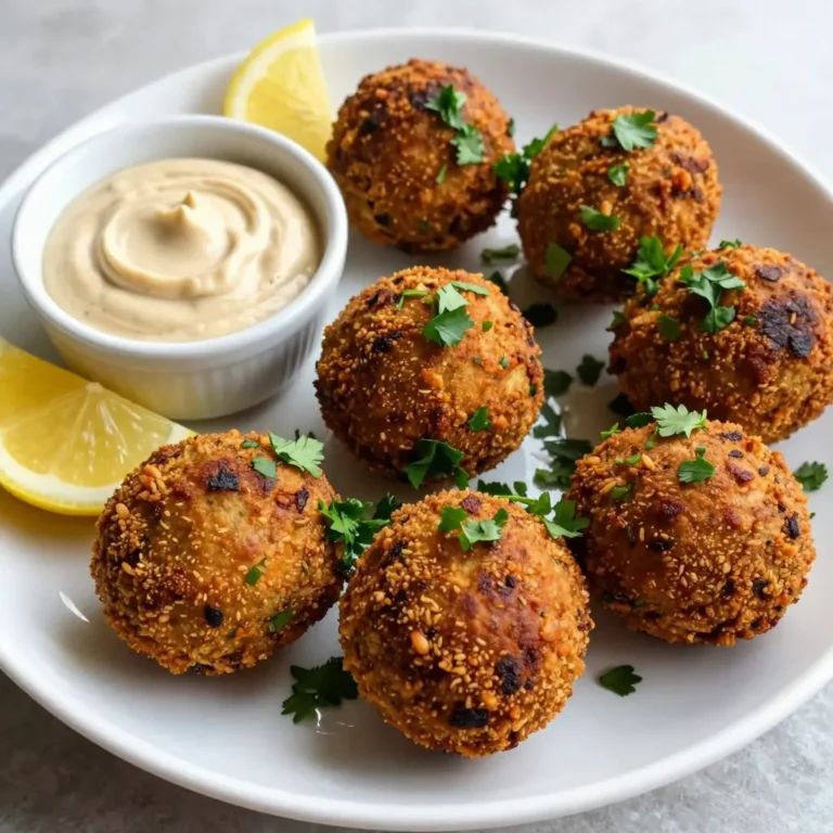 - 1 cup dried chickpeas, soaked overnight - 1 small onion, roughly chopped - 3 cloves garlic, minced - 1/4 cup fresh parsley, finely chopped - 1/4 cup fresh cilantro, finely chopped - 1 teaspoon ground cumin - 1 teaspoon ground coriander - 1/2 teaspoon baking powder - Salt and freshly ground black pepper, to taste - 2 tablespoons olive oil - Optional: Tahini sauce or yogurt for dipping For this falafel, I love starting with dried chickpeas. They are key for the best texture. Soak them overnight to get them soft. You want them to be ready for blending. Chop your onion and mince the garlic. Fresh herbs like parsley and cilantro add brightness. The spices, cumin and coriander, give it a warm flavor. Don’t forget the baking powder. It helps the falafel puff up and stay light. Use salt and pepper to taste. Olive oil is great for making them crispy in the air fryer. If you like, serve with tahini sauce or yogurt. They add a delicious creamy note. Gather all these ingredients for a tasty homemade falafel. You’ll be amazed at how good they taste and how easy they are to make! {{ingredient_image_2}} First, soak your dried chickpeas in water overnight. This step is key for softening them. After soaking, drain the chickpeas well. Rinse them under cold running water to wash off any dirt or salt. Make sure they are fully drained to get the best texture in your falafel. Now, let’s mix our ingredients. In a food processor, combine the rinsed chickpeas, chopped onion, minced garlic, parsley, cilantro, cumin, coriander, baking powder, and some salt and pepper. Pulse the mixture until it is crumbly but not pureed. Stop often to scrape down the sides of the bowl. This helps mix everything evenly. If the mixture feels too dry, add a tablespoon of water. Be careful not to make it too wet. The mixture should hold together when you shape it. Next, it’s time to shape our falafel. Use a tablespoon to scoop out the mixture. With your hands, form small balls or flat patties, about 1-2 inches wide. Preheat your air fryer to 375°F (190°C) for around 5 minutes. This ensures even cooking. Lightly brush or spray the falafel with olive oil on all sides. This will help them turn golden and crispy. Arrange them in a single layer in the air fryer basket. You might need to cook them in batches depending on your air fryer size. Cook the falafel for 12-15 minutes. Flip them halfway through to get an even brown. They should look golden and crispy when done. Carefully take them out and let them cool for a few minutes before serving. Enjoy your delicious air fryer falafel! To make your falafel crispy, oiling is key. Brush each falafel ball or patty with olive oil before cooking. This step helps create a golden crust. Use just enough oil to coat without soaking the falafel. For optimal cooking, set your air fryer to 375°F (190°C). Preheat it for about five minutes. This ensures even heat and a nice crunch. Arrange the falafel in a single layer. Avoid overcrowding the basket for best results. If the falafel mixture feels too dry, add a tablespoon of water. Be careful! You want it moist but not wet. The mixture should hold its shape when you form it into balls or patties. Overprocessing can ruin the texture. Pulse the mixture until crumbly but not pureed. Stop to scrape down the sides often. This helps blend all the flavors without turning it into a paste. For presentation, serve the falafel on a bright platter. Add a bowl of tahini sauce or yogurt for dipping. Garnish with fresh herbs and lemon wedges for color and taste. These small touches make your dish pop and look inviting. Pro Tips Soaking Time Matters: Ensure to soak the chickpeas overnight for at least 8 hours. This softens them and helps achieve the right texture for your falafel. Herb Variations: Feel free to mix in other fresh herbs like mint or dill for a unique flavor profile that can elevate your falafel. Don’t Overprocess: Pulse the mixture until it’s crumbly but not pureed. This will help your falafel retain a delightful texture once cooked. Batch Cooking: If cooking in batches, keep cooked falafel warm in a low oven while you finish frying the rest to maintain their crispy texture. {{image_4}} You can boost the taste of your falafel by adding spices or herbs. Consider mixing in paprika or cayenne for a spicy kick. Fresh dill or mint can also give your falafel a unique flavor. Try blending in some grated carrots or spinach to add more veggies. They add color and nutrition without changing the taste much. If you need a gluten-free option, the recipe is already safe. Chickpeas are naturally gluten-free. For a vegan twist, skip any dairy dips and use tahini or hummus instead. This keeps your meal plant-based while still being tasty and satisfying. If you're vegetarian, feel free to enjoy all the dips. Air frying gives falafel a crispy outside and soft inside. It uses less oil, making it healthier. You can also deep-fry falafel for a richer taste, but this adds more fat. Baking is another option, but it may not get as crispy. Each method has its perks and can fit your cooking style. To keep your falafel fresh, store it in the fridge. Place leftover falafel in an airtight container. This helps keep them from drying out. They can stay good in the fridge for about 3 to 5 days. If you want to save falafel for later, freezing is a great option. Lay the falafel on a baking sheet in a single layer. Freeze them for about 1 to 2 hours until solid. Then, transfer them to a freezer-safe bag. Make sure to remove as much air as you can. This way, they can last up to 3 months in the freezer. To reheat your falafel and keep them crispy, the air fryer works best. Set your air fryer to 350°F (175°C). Place the falafel inside and heat for about 5 to 7 minutes. This method revives their crunchiness. If you don't have an air fryer, you can use a regular oven. Preheat the oven to 375°F (190°C). Arrange the falafel on a baking sheet and bake for about 10 minutes. Flip them halfway through to ensure even heating. This helps maintain their delicious texture. Yes, you can use canned chickpeas. They are convenient and save time. However, they have more moisture than dried ones. Drain and rinse them well. You may need to adjust the amount of water you add to the mixture. Start with less water to avoid a soggy mix. Look for a golden brown color on the outside. The falafel should feel firm to the touch. If you press gently, it should bounce back. If it’s too soft, give it more time. Flip them halfway through cooking to ensure even browning. Falafel pairs well with many sides and dips. Here are some popular choices: - Tahini sauce - Yogurt - Hummus - Fresh salad - Pita bread - Pickled vegetables These options add flavor and texture, making your meal even more delicious. In this blog post, we explored how to make tasty falafel from dried chickpeas. We detailed the key ingredients, easy preparation steps, and cooking techniques for great results. I shared tips to achieve that perfect crispy texture, along with storage and reheating advice. Don't forget, you can tweak the flavors and cooking methods to suit your taste. With just a little practice, you’ll have delicious falafel that impresses everyone. Enjoy making this healthy dish at home!