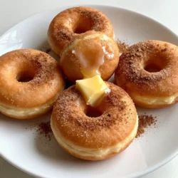 - 1 &frac12; cups all-purpose flour - &frac12; cup granulated sugar - 2 teaspoons baking powder - &frac12; teaspoon salt - 1 teaspoon ground cinnamon - 1 large egg - &frac12; cup whole milk - &frac14; cup unsalted butter, melted and slightly cooled - 1 teaspoon pure vanilla extract - &frac12; cup granulated sugar - 1 tablespoon ground cinnamon - 2 tablespoons unsalted butter, melted To make cinnamon sugar baked donuts, you need fresh ingredients. Each item plays a key role in flavor and texture. Let&rsquo;s break it down. First, we have the main ingredients. Start with 1 &frac12; cups of all-purpose flour. This forms the base of your donuts. Next, add &frac12; cup of granulated sugar for sweetness. The sugar helps the donuts rise nicely and gives them a soft crumb. Next is 2 teaspoons of baking powder, which acts as a leavening agent. It helps the donuts puff up. Then, add &frac12; teaspoon of salt. Salt enhances all the flavors. You can&rsquo;t skip it! Add 1 teaspoon of ground cinnamon to bring warmth and spice. The scent of cinnamon makes these donuts special. Now, crack in 1 large egg. It binds everything together. Then, pour in &frac12; cup of whole milk for moisture. Whole milk gives a rich taste. Next, add &frac14; cup of unsalted butter, melted and slightly cooled. Butter adds flavor and keeps the donuts tender. Lastly, include 1 teaspoon of pure vanilla extract. This adds a lovely aroma. Now for the cinnamon sugar coating. First, you need &frac12; cup of granulated sugar again. Mix it with 1 tablespoon of ground cinnamon for that sweet topping. Finally, melt 2 tablespoons of unsalted butter to coat the donuts before rolling them in the mixture. With these ingredients, you&rsquo;re ready to create tasty donuts that everyone will love! {{ingredient_image_2}} - Preheat oven to 350&deg;F (175&deg;C). - Grease the donut pan with cooking spray or melted butter. - In a bowl, whisk together: - 1 &frac12; cups all-purpose flour - &frac12; cup granulated sugar - 2 teaspoons baking powder - &frac12; teaspoon salt - 1 teaspoon ground cinnamon - Ensure this mix is well combined and free of lumps. - In another bowl, beat 1 large egg until frothy. - Add in: - &frac12; cup whole milk - &frac14; cup melted unsalted butter - 1 teaspoon pure vanilla extract - Mix until the texture is smooth. - Gradually pour the wet mixture into the dry mix. - Use a spatula and gently fold until just mixed. - It&rsquo;s okay if the batter has some lumps&mdash;don&rsquo;t over-mix! - Fill each donut cavity about &frac34; full with batter. - Bake in the oven for 10-12 minutes. - Check doneness by inserting a toothpick. It should come out clean. - In a small bowl, mix together: - &frac12; cup granulated sugar - 1 tablespoon ground cinnamon - Brush each warm donut with melted butter. - Roll or dip the donuts in the cinnamon sugar mix. - Place on a wire rack to cool before serving. To get the best texture in your donuts, avoid over-mixing the batter. When you mix, do it just enough to combine the wet and dry ingredients. Some lumps are okay! They help keep the donuts light and fluffy. Also, use a piping bag for even filling. This makes sure each donut has the same amount of batter, leading to a uniform shape. Checking for doneness is key. Use a toothpick and insert it into the center of a donut. If it comes out clean, your donuts are ready. Let them cool for a few minutes before coating them. This waiting time helps the flavors settle and keeps the coating from melting away. For a beautiful display, arrange your donuts on a decorative platter. This makes them look appealing and inviting. You can garnish with seasonal fruits or mint. Adding a pop of color brightens up the plate and makes your treat even more tempting! Pro Tips Perfectly Measure Flour: To ensure accurate measurements, spoon the flour into your measuring cup and level it off with a knife instead of scooping directly from the bag. Donut Pan Preparation: For best results, use a non-stick spray or butter generously on the donut pan to prevent sticking and to allow for easy release after baking. Cooling Time: Allow the donuts to cool for a few minutes before coating them in cinnamon sugar. This helps the butter stick better and ensures a more flavorful coating. Customize Your Flavor: Feel free to experiment by adding chocolate chips or nuts to the batter for an extra twist on these delicious donuts! {{image_4}} You can make your donuts even better! Try adding chocolate chips or nuts. Chocolate chips will give a sweet surprise in every bite. Nuts will add crunch and flavor. You can also play with flavored extracts. Almond or maple extracts can change the whole taste. Just a drop or two can make a big difference! If you want to mix things up, skip the cinnamon sugar. Instead, try a simple glaze. To make a glaze, mix powdered sugar with a bit of milk until smooth. You can even drizzle your donuts with chocolate or caramel sauce. This adds a rich layer of sweetness and makes them extra special. If you want a healthier donut, swap whole wheat flour for all-purpose flour. Whole wheat flour gives more fiber and nutrients. You can also use coconut sugar instead of regular sugar. Coconut sugar has a lower glycemic index, which can be better for your health. These swaps make your treats a bit more wholesome while still being delicious! To keep your donuts fresh, store them in an airtight container. They will stay good for 2-3 days at room temperature. Make sure to place them in a cool, dry spot. This way, every bite remains soft and tasty. If you want to save them for later, freeze the donuts. They can stay fresh for up to 2 months in the freezer. Just make sure to wrap them well to avoid freezer burn. When you're ready to enjoy them, thaw at room temperature for a few hours. To bring back that fresh-baked taste, warm the donuts before serving. You can use an oven or a microwave. For the oven, set it to 350&deg;F and bake for about 5 minutes. If using a microwave, heat them for about 10-15 seconds. This will make them soft and delicious again! Yes, you can use a gluten-free flour blend. This blend works well in most recipes. Just make sure it can replace all-purpose flour without a hitch. Baked donuts last up to 3 days at room temperature. Store them in an airtight container. This keeps them fresh and soft. Yes, you can easily double the recipe. Just adjust the amounts of each ingredient. This way, you can enjoy more donuts with the same great taste. You can use applesauce or a flaxseed meal mixture. Both work well as egg substitutes. This makes the recipe friendly for those with egg allergies or dietary needs. You&rsquo;ve now learned how to make tasty baked donuts from scratch. We covered the key ingredients, step-by-step baking instructions, and tips for perfect results. You can easily add your own twist with flavors or glazes. Remember, these donuts store well and freeze nicely too. Enjoy the fun of baking, and share your delicious creations with family and friends. Happy baking!