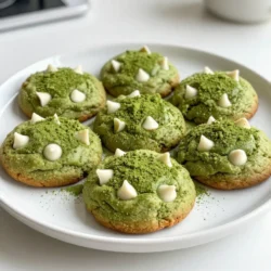 To make these tasty cookies, you need: - 1 cup all-purpose flour - 1/2 cup matcha powder - 1/2 teaspoon baking soda - 1/4 teaspoon salt - 1/2 cup unsalted butter, softened - 1/2 cup packed light brown sugar - 1/4 cup granulated sugar - 1 large egg - 1 teaspoon pure vanilla extract - 1 cup white chocolate chips These ingredients blend together to create a soft, chewy cookie with a beautiful green hue. You can enhance your cookies with: - 1/4 cup chopped macadamia nuts These nuts add a nice crunch and a hint of richness. Feel free to mix and match your favorites! If you need to make changes, consider these options: - Use coconut oil instead of butter for a dairy-free version. - Swap all-purpose flour for almond flour to make them gluten-free. - Try using dark chocolate chips if you want a different flavor. These substitutions keep the spirit of the cookies while meeting your dietary needs. {{ingredient_image_2}} Start by preheating your oven to 350&deg;F (175&deg;C). This is key for even baking. Next, prepare your baking sheet. Line it with parchment paper to stop cookies from sticking. This will help your cookies come off easily. In a medium bowl, whisk together your dry ingredients. Combine 1 cup of all-purpose flour, 1/2 cup of matcha powder, 1/2 teaspoon of baking soda, and 1/4 teaspoon of salt. Mixing these evenly is important. Set this bowl aside to use later. In a large bowl, beat together 1/2 cup of softened butter, 1/2 cup of packed brown sugar, and 1/4 cup of granulated sugar. Use an electric mixer for this step. Mix until the blend is light and fluffy, about 2-3 minutes. A pale color is what you want to see. Now, add 1 large egg and 1 teaspoon of pure vanilla extract to your butter mix. Beat until everything is smooth. Gradually mix in the dry ingredients. Stir just until they combine. Avoid overmixing to keep your cookies soft. Gently fold in 1 cup of white chocolate chips. If you like, add 1/4 cup of chopped macadamia nuts for extra crunch. The sweet chocolate pairs perfectly with matcha. Using a cookie scoop or a tablespoon, drop rounded dough onto the prepared sheet. Leave about 2 inches between each scoop. This space helps cookies spread without merging. Bake your cookies for 10-12 minutes. You want the edges to turn golden brown, while the centers stay soft. Once done, let the cookies cool on the sheet for 5 minutes. Then, move them to a wire rack to cool completely. Enjoy the sweet aroma while waiting! To get soft and chewy cookies, use room temperature butter. Cream it well with sugars until light and fluffy. This adds air, which helps the cookies rise. Mix the dry ingredients gently. Overmixing can lead to tough cookies. Fold in the white chocolate chips carefully. This keeps your cookie texture nice. To stop your cookies from spreading too much, chill the dough for at least 30 minutes. This helps the butter firm up. Also, ensure you leave enough space on the baking sheet. Each cookie needs about 2 inches apart to spread properly. If the dough is too warm, the cookies will spread too thin. Store your cookies in an airtight container. This keeps them soft and fresh. Place a slice of bread in the container to help maintain moisture. If you want to keep them longer, freeze the cookies. Just remember to thaw them at room temperature before enjoying. This way, your cookies stay tasty for days! Pro Tips Use High-Quality Matcha: For the best flavor and color, opt for culinary-grade matcha from a reputable source. It will enhance the overall taste of your cookies. Chill the Dough: If you have time, chill the cookie dough for 30 minutes before baking. This helps to prevent spreading and results in thicker cookies. Watch the Baking Time: Keep an eye on your cookies towards the end of the baking time. They should be lightly golden on the edges but soft in the center for the perfect texture. Experiment with Add-ins: Feel free to mix in different add-ins such as nuts, dried fruits, or even a touch of citrus zest for a unique flavor twist. {{image_4}} You can boost your cookies by adding nuts or dried fruits. Chopped macadamia nuts add a lovely crunch. They also pair well with the sweet white chocolate. If you want more variety, try walnuts or pecans. For dried fruits, consider raisins or cranberries. They add a nice chew and sweetness. Just mix them in when you add the white chocolate chips. To make these cookies even more exciting, think about adding flavored zest. Lemon or orange zest gives a bright twist to the matcha flavor. Use about one teaspoon of zest for a refreshing touch. If you like spices, a pinch of ginger or cardamom can also enhance the taste. It&rsquo;s fun to experiment with these flavors. You can easily make these cookies gluten-free. Swap the all-purpose flour for a gluten-free blend. Ensure it has a good texture for cookies. If you want vegan cookies, replace the butter with coconut oil. Use a flax egg instead of a regular egg. Mix one tablespoon of flaxseed meal with two and a half tablespoons of water. Let it sit for five minutes to thicken. This makes a great egg substitute. To keep your matcha white chocolate cookies fresh, store them in an airtight container. This helps maintain their softness. You can use a cookie jar or a plastic container with a tight lid. Place parchment paper between layers if stacking. This prevents sticking and keeps the cookies intact. You can freeze these cookies for later enjoyment. First, let the cookies cool completely. Then, place them in a single layer on a baking sheet. Freeze for about an hour until firm. After that, transfer them to a freezer-safe bag or container. Be sure to remove as much air as possible. They can stay in the freezer for up to three months. To thaw your frozen cookies, take them out and let them sit at room temperature for about 30 minutes. If you want them warm, preheat your oven to 350&deg;F (175&deg;C). Place the cookies on a baking sheet and heat for about 5-7 minutes. This will restore their lovely texture and warmth. Enjoy them fresh! Matcha adds a unique green color and earthy flavor to cookies. It also gives a slight bitterness that balances the sweetness of white chocolate. The matcha boosts the cookie's health benefits too. It provides antioxidants and can give you a gentle energy lift. Yes, you can make these cookies in advance. Prepare the dough and chill it in the fridge for up to 48 hours. This allows the flavors to meld nicely. When ready, scoop and bake them fresh for a warm treat. These cookies last about 5 days when stored in an airtight container at room temperature. If you want them to last longer, you can freeze them. Just ensure to wrap them well to prevent freezer burn. Absolutely! You can use dark or milk chocolate if you prefer. Each type will change the flavor profile slightly. Dark chocolate will add richness, while milk chocolate will make them sweeter. Yes, matcha powder is safe for children in moderate amounts. Its caffeine content is lower than coffee. It also offers health benefits, but always check with a doctor if you have concerns about caffeine sensitivity. In this blog post, I covered all you need to make matcha white chocolate cookies. We explored essential ingredients, fun add-ins, and smart substitutions. I gave clear steps for mixing and baking to help you succeed. Plus, I shared valuable tips to achieve the best cookie texture. No matter your dietary needs, you can still enjoy these cookies. Remember to store them well for lasting freshness. Enjoy baking these delightful treats!