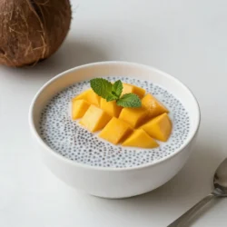 To make Coconut Mango Chia Pudding, you need a few key items. Here&rsquo;s what you&rsquo;ll need: - 1 cup coconut milk (canned or carton) - 1/4 cup chia seeds - 2 tablespoons maple syrup (or honey) - 1 ripe mango, diced into small cubes - 1/2 teaspoon pure vanilla extract - A pinch of salt These ingredients come together to create a creamy and sweet treat. The coconut milk gives the pudding a rich flavor. Chia seeds add texture and nutrition. You can make your Coconut Mango Chia Pudding even better with some fun extras. Here are a few ideas: - Fresh mint leaves for garnish - Extra mango pieces for topping - A sprinkle of shredded coconut - A dash of cinnamon for flavor These add-ins can make your dessert look pretty and taste even better. Feel free to get creative! Each ingredient in this pudding brings health benefits. Here&rsquo;s a quick look: - Coconut milk: High in healthy fats, it keeps you full and satisfied. - Chia seeds: Packed with fiber and omega-3 fatty acids, they are great for digestion. - Maple syrup: A natural sweetener, it has antioxidants and can provide energy. - Mango: Full of vitamins A and C, it supports your immune system. This pudding is not just tasty; it&rsquo;s also good for you! Enjoying this treat can be a smart choice for your health. {{ingredient_image_2}} First, grab a medium mixing bowl. Pour in 1 cup of coconut milk. Add 1/4 cup of chia seeds to the bowl. Then, mix in 2 tablespoons of maple syrup for sweetness. If you prefer honey, that works too! Next, add 1/2 teaspoon of pure vanilla extract. Finally, sprinkle in a pinch of salt. Use a whisk to combine everything well. Make sure the chia seeds spread evenly throughout the mix. After mixing, let the mixture sit for about 10 minutes. This helps the chia seeds soak up the coconut milk. After 10 minutes, whisk it again to break up any clusters. Now, you have a smooth mix! Cover the bowl with plastic wrap or pour it into jars. Place it in the refrigerator for 2 to 4 hours. For the best results, chill overnight. This gives the pudding a thick, creamy texture. When your pudding is ready, check its thickness. If it's too thick, stir in a bit more coconut milk. Now, it&rsquo;s time to assemble! Take your serving cups or bowls. Start by adding a layer of chia pudding in each cup. Then, add a layer of diced mango on top. Repeat this pattern until you use all the pudding and mango. Finish with a top layer of mango for a bright look. If you want, garnish with fresh mint leaves for a nice touch. Enjoy your beautiful and tasty treat! To get the right texture, start with the right ratio. Use 1/4 cup chia seeds to every cup of liquid. This ensures a thick, creamy pudding. After mixing the ingredients, let the mixture rest for about 10 minutes. Whisk again to break any lumps. If it is too thick after chilling, add more coconut milk. This will help you achieve your perfect creaminess. You can easily make swaps to meet your diet needs. If you want a nut-free option, coconut milk works great. For a vegan sweetener, use maple syrup. If you prefer honey, it is a good choice too. For those who are gluten-free, all ingredients are safe. You can enjoy this pudding even with dietary restrictions. To make your pudding look stunning, layer it in clear cups. Start with a layer of chia pudding, then add mango. Repeat this until you reach the top. Finish with a layer of mango for color. Add fresh mint leaves on top for a pop of green. This will impress your guests and make the dish more exciting to eat. Pro Tips Use Ripe Mangoes: The sweetness and flavor of your chia pudding will greatly improve if you use ripe mangoes. Look for mangoes that yield slightly to pressure and have a vibrant color. Experiment with Sweeteners: While maple syrup adds a lovely flavor, feel free to experiment with other sweeteners such as agave nectar or coconut sugar to suit your taste preferences. Chill Overnight: For the best texture and flavor, allow the chia pudding to chill overnight. This gives the chia seeds ample time to absorb the liquid and create a creamy pudding. Garnish Creatively: Elevate your presentation by garnishing with not just mint leaves but also toasted coconut flakes or a sprinkle of lime zest for a zesty twist. {{image_4}} You can switch up the mango for other fruits. Berries like strawberries or blueberries work great. Pineapple adds a fun tropical twist. Try diced kiwi for a tart flavor. You can even use bananas or peaches. Each fruit brings its own sweetness and taste. Vanilla is tasty, but you can explore other flavors too. Almond extract gives a nice nutty touch. Try adding a bit of lime juice for a zesty kick. Cinnamon can add warmth, while cardamom gives a unique spice. You can even mix in a bit of cocoa powder for a chocolatey treat. If you want to change the sweetness, there are options. Agave nectar is a great vegan choice. Coconut sugar adds a rich flavor. Stevia or monk fruit sweetener is low-calorie and works well. Just remember to adjust the amount since some are sweeter than others. Store your coconut mango chia pudding in airtight containers. This keeps it fresh and tasty. If you have jars, they work great for this. Make sure to keep the pudding in the fridge for the best flavor and texture. Coconut mango chia pudding lasts about 4 to 5 days in the fridge. After that, the texture may change. I suggest eating it within this time for the best taste. If you notice any odd smells or colors, it&rsquo;s best to throw it away. You don&rsquo;t need to heat chia pudding. It&rsquo;s best cold and refreshing. Just grab it from the fridge and enjoy. If you want it a bit creamier, stir in some coconut milk before serving. This makes it smooth and delightful. Yes, you can use almond milk. It will change the flavor. Coconut milk gives a rich and creamy taste. Almond milk is lighter and nutty. You may need to adjust the sweetness since almond milk is less sweet than coconut milk. Chia pudding is very healthy. Chia seeds are packed with fiber, protein, and omega-3 fatty acids. They help keep you full and support digestion. Coconut milk provides healthy fats. This pudding is a great option for breakfast or dessert. To make it vegan, use maple syrup instead of honey. Maple syrup is a great natural sweetener. Ensure the coconut milk you choose is dairy-free. The rest of the recipe is already vegan-friendly. Yes, you can make this pudding ahead of time. It tastes even better after chilling overnight. Store it in the fridge for up to four days. Just stir it before serving to refresh the texture. Coconut mango chia pudding is simple and fun to make. We discussed the main ingredients, how to prepare and chill them, and tips for great results. You can swap ingredients to fit your diet. Store your pudding properly to keep it fresh. This dish is not only tasty but also healthy. Explore different fruits and flavors for new twists. Try making it ahead of time for an easy snack. Enjoy your creation and share it with others!
