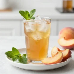 - 4 cups boiling water - 4 black tea bags - 2 ripe peaches, pitted and sliced - 1/4 cup honey (adjust to taste) - 1/4 cup fresh lemon juice - 2 cups cold water - Fresh mint leaves for garnish - Ice cubes For this honey peach iced tea, the ingredients matter a lot. Each one adds its own flavor and charm. You start with the boiling water. This is key to making the tea strong and tasty. Next, you need black tea bags. They give a nice depth to the drink. You can choose any brand you like. Just make sure it's strong enough to stand up to the sweet peaches. The ripe peaches are the star of this drink. They must be sweet and soft. You will pit and slice them to get the best flavor. If they're in season, that&rsquo;s even better. Honey acts as a natural sweetener. You can adjust the amount based on your taste. If you like it sweeter, add a bit more. Fresh lemon juice brings a nice tang. It balances the sweetness of the honey and peaches. Cold water is important to dilute the tea after brewing. This makes it refreshing and perfect for hot days. Finally, fresh mint leaves add a burst of freshness when you serve the drink. Ice cubes are a must for that chilling effect. Gather these ingredients, and you will be on your way to a delightful summer treat! {{ingredient_image_2}} 1. Boiling water and steeping tea Start by boiling 4 cups of water in a kettle. Once it boils, pour it into a large heatproof pitcher. Add 4 black tea bags to the hot water. Let them steep for about 5 minutes. This step gives the tea a rich flavor. After steeping, remove the tea bags and let the tea cool to room temperature. 2. Making peach puree While the tea cools, prepare your peaches. Take 2 ripe peaches, pit them, and slice them. Put the peach slices into a blender. Blend until smooth. If you prefer some texture, pulse the blender a few times. This will keep small chunks of peach in your puree. 3. Combining peach mixture with tea In a separate bowl or pitcher, mix the peach puree with 1/4 cup honey and 1/4 cup fresh lemon juice. Stir well until the honey dissolves. This creates a tasty peach mixture. Once the brewed tea has cooled, pour in the peach mixture. Stir it well to blend the flavors. 1. Cooling the mixture in the refrigerator Add 2 cups of cold water to the pitcher and stir again. Cover the pitcher and place it in the refrigerator. Chill it for at least 1 hour. This allows the flavors to come together nicely. 2. Serving suggestions with ice and garnishes When you are ready to serve, grab a glass and fill it with ice cubes. Pour the honey peach iced tea over the ice until the glass is full. For a pretty touch, garnish each drink with fresh mint leaves. You can also add thin slices of peach on the rim or floating in the tea. Enjoy your refreshing drink! To customize the honey levels in your Honey Peach Iced Tea, start with the suggested 1/4 cup. If you like it sweeter, add more honey, one tablespoon at a time. Taste as you go to find your perfect balance. You can also try using flavored honey, like wildflower or orange blossom, for a unique twist. When choosing peaches, pick ripe, fragrant ones. Look for peaches that yield slightly to gentle pressure. They should feel soft but not mushy. If they are too firm, let them ripen at room temperature for a few days. Ripe peaches pack more flavor and sweetness, making your iced tea taste amazing. For garnishing ideas, fresh mint leaves add a lovely touch. You can also add thin peach slices on the rim of the glass. This not only looks pretty but also hints at the flavors inside. Another fun idea is to use edible flowers for decoration. They add color and a special flair to your drink. Consider serving the iced tea in clear glasses to show off its beautiful color. You can layer the ice cubes with peach slices inside the glass. This creates a lovely visual effect and makes your drink stand out at any summer gathering. Pro Tips Adjust Sweetness: Feel free to modify the amount of honey based on your personal preference. Start with less and add more if you like it sweeter! Peach Variations: Experiment with different varieties of peaches or even nectarines for unique flavors. Each type will bring a different sweetness and aroma. Chill Time: Allowing the iced tea to chill for longer than an hour will help deepen the flavors. Aim for at least 2-3 hours if you have the time! Mint Garnish: Fresh mint not only looks beautiful but also adds a refreshing aroma. Slap the mint leaves between your hands before adding to release more oils! {{image_4}} You can switch peaches with other fruits. Try using ripe mangoes or juicy strawberries. Each fruit brings unique flavors. You can also mix fruits for a fun twist. Seasonal fruits can keep your iced tea fresh all year. In summer, add berries. In fall, try apples or pears. Each choice changes the drink. Experiment to find what you love. Honey is a great sweetener, but other options exist. You can use maple syrup for a richer taste. Agave nectar is another choice if you want a milder flavor. If you like a herbal twist, try stevia or monk fruit. These options offer a unique flavor and can be lower in calories. Adjust the sweetness to match your taste buds. Enjoy the fun of mixing flavors! To keep your honey peach iced tea fresh, store it in a pitcher. Use a glass or plastic container with a lid. This helps keep out odors and flavors from the fridge. Make sure to cool the tea to room temperature before sealing it. Your iced tea can last up to 3 to 5 days in the refrigerator. After this time, the flavor may start to fade. If you notice any strange smells or tastes, it&rsquo;s best to toss it out. Freezing is a great way to enjoy honey peach iced tea later. Pour the iced tea into ice cube trays for easy freezing. This way, you can have iced tea on hand anytime. Making iced tea cubes is simple. Just pour the leftover iced tea into the trays and freeze. Once frozen, pop them out and store them in a freezer bag. You can add these cubes to fresh tea to chill it without watering it down. I recommend using black tea for Honey Peach Iced Tea. Brands like Lipton or Twinings work well. Black tea gives a rich flavor that pairs nicely with peach. You can also try green tea for a lighter taste. Just remember to steep it for a shorter time, about 3 minutes. Yes, you can make Honey Peach Iced Tea ahead of time. Brew the tea and mix it with the peach puree. Then chill it in the fridge. Keep the tea covered to maintain its flavor. For the best taste, drink it within two days. The longer it sits, the more the flavors change. Yes, both honey and peaches have health benefits. Honey can help soothe your throat and has natural antioxidants. Peaches are low in calories and provide vitamins A and C. They also have fiber, which is good for digestion. Adding them to tea makes a tasty and healthy drink. Now you know how to make refreshing honey peach iced tea. You start with key ingredients like black tea, fresh peaches, and honey. Follow the steps to brew, chill, and serve this tasty drink. Remember, you can adjust sweetness and try different fruits too. Don&rsquo;t forget about storage tips for freshness. Enjoy your ice-cold tea anytime, especially on hot days. Try your own variations, and have fun with flavors. This simple recipe can bring joy to your summer moments. Now, it's time to make your perfect iced tea.