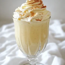To make a tasty creamy eggnog milkshake, gather these key ingredients: - 2 cups eggnog (store-bought or homemade) - 1 cup creamy vanilla ice cream - 1/2 teaspoon freshly grated nutmeg (plus extra for delightful garnish) - 1/2 teaspoon ground cinnamon - 1/4 teaspoon pure vanilla extract - Whipped cream (for a luscious topping) - A pinch of sea salt These ingredients create a rich and festive flavor. Use quality eggnog for a smooth base. The creamy vanilla ice cream adds sweetness and texture. You can add your twist to this milkshake with these optional ingredients: - Chocolate syrup for a sweet touch - Crushed peppermint candies for a minty kick - A dash of coffee for a deeper flavor Feel free to mix and match based on your taste. These additions can make your milkshake unique and special. Choosing the right ingredients makes a big difference. Here are some tips: - Look for fresh eggnog. Check the expiration date. - Use high-quality vanilla ice cream. It should be creamy and rich. - Freshly grated nutmeg enhances flavor. Pre-ground nutmeg lacks freshness. When you pick the best ingredients, your eggnog milkshake will shine with flavor and texture. Enjoy the festive spirit with every sip! {{ingredient_image_2}} To start, gather your ingredients. You will need eggnog, vanilla ice cream, nutmeg, cinnamon, vanilla extract, and sea salt. Pour the eggnog into a high-speed blender first. Next, add the creamy vanilla ice cream. This gives the milkshake its rich texture. Now, sprinkle in the freshly grated nutmeg and ground cinnamon. The spices add warmth and flavor. Don&rsquo;t forget the vanilla extract and a pinch of sea salt. Blend the mixture on high speed for about 30 to 45 seconds. You want it smooth and creamy. If you can&rsquo;t resist, take a quick taste. If it&rsquo;s not sweet enough, add a bit more eggnog or ice cream. Blend again for a few seconds. Tasting is key! If you want a sweeter shake, simply add more eggnog. This is a great way to control the flavor. You can also add more ice cream for added creaminess and sweetness. Always blend after you add more ingredients. This way, you get the perfect mix. Keep in mind that some eggnogs are sweeter than others. If you use a less sweet eggnog, you might need to add more sugar. Pour the milkshake into pre-chilled glasses. This helps keep it cold and refreshing. Next, top each shake with a fluffy mound of whipped cream. For a festive touch, sprinkle a little extra nutmeg on top. You can also add a dash of ground cinnamon for extra flavor. Serve the milkshake right away. Use fun straws or festive glasses to make it more special. Enjoy your creamy eggnog milkshake! For the best creamy milkshake, start with cold ingredients. Use chilled eggnog and ice cream. This keeps your shake cool and smooth. Blend on high for 30-45 seconds. This helps mix everything well and adds air for a light texture. If it&rsquo;s too thick, add a splash of eggnog. If it&rsquo;s too thin, add more ice cream. That&rsquo;s the key to getting it just right! One common mistake is not measuring your ingredients. Too much eggnog can make it thin. Too much ice cream can make it too thick. Always use the right amounts. Another mistake is blending too long. Over-blending can heat the mixture and ruin the creamy feel. Blend just until smooth. Lastly, don&rsquo;t skip the salt. A pinch of sea salt enhances the flavors in your milkshake. Garnishing makes your milkshake look fancy. Use whipped cream on top for a rich finish. Sprinkle freshly grated nutmeg on the cream for a holiday touch. You can also add a dash of ground cinnamon for extra flavor. For a fun twist, place festive straws in the glasses. They add color and cheer to your drink. These simple touches make your milkshake festive and inviting! Pro Tips Choose Quality Eggnog: For the best flavor, opt for high-quality store-bought eggnog or make your own using fresh ingredients. Chill Your Glasses: Pre-chilling your glasses will keep your milkshake colder for longer, enhancing your drinking experience. Add Extra Spice: Feel free to adjust the spices to your taste; a dash of ginger or cloves can add an exciting twist to the flavor profile. Mix It Up: Experiment with different ice cream flavors like cinnamon or caramel to create unique variations of this festive treat. {{image_4}} You can make your eggnog milkshake with or without alcohol. For an adult treat, add a splash of spiced rum or bourbon. It adds warmth and a festive kick. If you prefer a family-friendly version, stick with the classic recipe. The rich flavors of eggnog and ice cream shine through without any alcohol. You can easily switch up the flavors. For a peppermint twist, add a few drops of peppermint extract. This gives your milkshake a refreshing taste. If you love chocolate, add chocolate syrup or chocolate ice cream. You can blend in crushed candy canes for a fun crunch. Each variation brings a unique flair, perfect for holiday gatherings. If you need a dairy-free milkshake, you have options. Use almond milk, coconut milk, or oat milk instead of eggnog. Choose dairy-free ice cream to match. Look for brands that offer creamy, delicious flavors. Add a bit of vanilla extract to enhance the taste. With these swaps, everyone can enjoy a festive treat. You may have some milkshake left after your holiday treat. To store it, pour the milkshake into an airtight container. Make sure to seal it well to keep out air. Place the container in the fridge. It can stay fresh for up to two days. Milkshakes are best cold, but you can refresh them. If it thickens, add a splash of eggnog. Blend it again for a smooth texture. Avoid reheating in the microwave, as it changes the flavor. Instead, let it sit out for a few minutes before serving. The eggnog and ice cream you use have their own shelf lives. Store-bought eggnog lasts about 5-7 days after opening. Homemade eggnog should be consumed within 2-3 days. Ice cream usually stays good for about 2-3 months if kept frozen. Always check the expiration dates for the best quality. Yes, you can use homemade eggnog! In fact, homemade eggnog adds a personal touch. Just make sure your eggnog is thick and creamy. This will enhance the milkshake's flavor and texture. If your homemade eggnog is a bit too thin, consider adding more ice cream to balance it out. You can try different flavors of ice cream. Chocolate or caramel ice cream works well. For a lighter option, use frozen yogurt. If you need a dairy-free choice, coconut or almond milk ice cream are great substitutes. Each option gives a unique twist to the milkshake. To make a thicker milkshake, add more ice cream. You can also reduce the amount of eggnog. For an extra thick shake, freeze the eggnog before blending. This will give you that creamy texture without making it too watery. Just blend slowly to mix well! This blog post covered how to make a creamy eggnog milkshake. We discussed the essential and optional ingredients, along with tips for choosing quality items. You learned step-by-step instructions for blending and adjusting sweetness. We explored common mistakes to avoid and unique variations, like dairy-free options. Finally, we addressed storage tips to keep your milkshake fresh. Enjoy experimenting with your milkshake creations. Customize it to your taste!