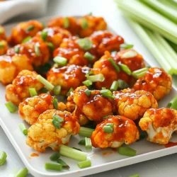 To make Air Fryer Buffalo Cauliflower Wings, you will need: - 1 medium head of cauliflower, cut into bite-sized florets - 1 cup all-purpose flour - 1 cup plant-based milk (or regular milk) - 1 teaspoon garlic powder - 1 teaspoon onion powder - 1 teaspoon smoked paprika - 1 teaspoon salt - &frac12; teaspoon black pepper - 1 cup buffalo sauce - Cooking spray You can add extra flavors to your wings. Consider these options: - 1 teaspoon cayenne pepper for heat - 1 tablespoon nutritional yeast for a cheesy flavor - 1 tablespoon fresh herbs like thyme or oregano for freshness Serve your buffalo cauliflower wings with these tasty sides: - Crunchy celery sticks for a fresh bite - Carrot sticks for extra crunch - Creamy ranch dressing or zesty blue cheese for dipping These additions and sides make your dish more fun and flavorful! {{ingredient_image_2}} First, rinse the cauliflower under cold water. This step removes any dirt or debris. Next, chop the head into small, bite-sized florets. Make sure they are uniform in size. This helps them cook evenly. In a large bowl, mix one cup of all-purpose flour with the spices. Add garlic powder, onion powder, smoked paprika, salt, and black pepper. Whisk these dry ingredients together until they blend well. Gradually pour in one cup of plant-based milk or regular milk. Whisk continuously until you create a smooth and creamy batter. Preheat your air fryer to 375&deg;F (190&deg;C) for about five minutes. Lightly spray the air fryer basket with cooking spray. Dip each cauliflower floret into the batter. Make sure each piece is fully coated. Let any excess batter drip off before placing them in the air fryer. Arrange the florets in a single layer. If your air fryer is small, cook in batches to avoid overcrowding. Air fry the cauliflower for 12-15 minutes. Shake the basket halfway through cooking to ensure even crispiness. Once golden brown and crispy, transfer the cooked wings to a large mixing bowl. Pour buffalo sauce over the florets and toss gently to coat. Return the coated cauliflower to the air fryer for an extra five minutes. This step helps the sauce stick. Finally, carefully remove the wings and let them cool for a bit before serving. To get that perfect crunch, make sure your cauliflower is dry. After rinsing, pat it down with a paper towel. This helps the batter stick better. When coating the florets, don't rush. Let the excess batter drip off before placing them in the air fryer. This step is key for crispiness. Air fry in a single layer; overcrowding makes them steam instead of crisp. If you want more heat, add cayenne pepper to the batter. A teaspoon will really amp it up. For a milder dish, reduce the buffalo sauce. You can use a mix of buffalo sauce and regular sauce to balance the heat. This way, you can adjust to your taste and that of your guests. One big mistake is not preheating the air fryer. This step is essential for even cooking. Another common error is overcooking the cauliflower. Keep an eye on them. If they start to burn, lower the cooking time next time. Finally, don&rsquo;t skip the tossing step after air frying. This ensures each wing is fully coated in flavor. Pro Tips Choose the Right Cauliflower: Opt for a fresh medium head of cauliflower that is firm and free from blemishes; this ensures the best texture and flavor. Perfect the Batter: Make sure the batter is smooth and thick enough to coat the florets well. If it&rsquo;s too thin, add a little more flour to achieve the right consistency. Preheat for Crispiness: Always preheat your air fryer before cooking; this helps the cauliflower wings to become crispy and golden brown. Customize Your Spice Level: If you prefer less heat, mix buffalo sauce with a bit of ranch dressing or use a milder hot sauce for a more balanced flavor. {{image_4}} Buffalo sauce is not just one flavor. You can choose many types to spice up your wings. Try honey buffalo for a sweet twist. Add some ranch or blue cheese dressing for creaminess. You can even mix in chipotle for a smoky flavor. Experiment with different heat levels too. Use mild, hot, or extra hot sauce based on your taste. If you prefer a gluten-free version, you have options. Swap out regular flour for almond flour or chickpea flour. These alternatives give a nice crunch and flavor. Make sure to check the buffalo sauce label. Some sauces may contain gluten, so pick a brand that is gluten-free. This way, everyone can enjoy the dish. Breading can be fun to change. Instead of flour, use crushed cornflakes for extra crunch. You can also coat the florets in panko breadcrumbs. This gives a lovely texture that contrasts well with the sauce. For a lighter option, try skipping the batter entirely. Just toss the cauliflower in buffalo sauce before air frying. Each method offers a unique taste and texture. To keep your buffalo cauliflower wings fresh, place them in an airtight container. You can store them in the fridge for up to three days. Make sure they cool down before you seal the container. This helps prevent moisture from making them soggy. For the best taste, reheat the wings in your air fryer. Set it to 350&deg;F (175&deg;C) and heat for about 5-7 minutes. This method keeps them crispy. You can also use an oven. Preheat it to 350&deg;F (175&deg;C) and bake for 10-12 minutes. If you use a microwave, they may turn soft. You can freeze the wings if you have extra. First, let them cool completely. Then, place them in a freezer-safe bag or container. They can last for up to three months in the freezer. When ready to eat, thaw them in the fridge overnight before reheating. Yes, you can make buffalo cauliflower wings without an air fryer. You can bake them in the oven instead. Preheat your oven to 425&deg;F (220&deg;C). After coating the florets in batter, place them on a lined baking sheet. Bake for about 25-30 minutes. Flip them halfway through to ensure even cooking. This method will still give you crispy wings, but they may not be as quick to cook. If you want to avoid flour, you can use almond flour or chickpea flour. Both options are gluten-free and still provide a nice texture. You can also use cornmeal for a crunchier coating. Just keep in mind that the flavor may change slightly. Always check for allergies if you are cooking for others. Leftovers can last in the fridge for up to 3 days. Store them in an airtight container to keep them fresh. When you are ready to eat, reheat them in the air fryer or oven. This will help restore their crispiness. Avoid using the microwave, as it can make them soggy. You learned how to make tasty buffalo cauliflower wings. We covered the full ingredient list, step-by-step cooking guides, and helpful tips. You can explore different flavors and options, ensuring everyone gets what they like. Remember, avoiding common mistakes leads to the perfect, crispy wings. Proper storage lets you enjoy these treats later. With this knowledge, you can impress guests or enjoy a snack anytime. Now, get cooking and enjoy your delicious buffalo cauliflower!
