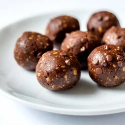 To make Chocolate Peanut Butter Energy Balls, gather these simple ingredients. They are easy to find and pack a big flavor punch. - 1 cup rolled oats - 1/2 cup creamy peanut butter - 1/3 cup honey or maple syrup - 1/4 cup unsweetened cocoa powder - 1/2 cup mini chocolate chips - 1/4 cup chia seeds - 1/2 teaspoon vanilla extract - A pinch of salt These ingredients work together to create a tasty treat. The oats give a nice chew, while the peanut butter adds creaminess and protein. Honey or maple syrup brings sweetness, and cocoa powder gives a rich chocolate flavor. Mini chocolate chips add fun bursts of chocolate in every bite. Chia seeds are great for texture and nutrition. Vanilla extract enhances the flavors, and salt balances the sweetness. You can easily adjust the ingredients to fit your taste. Want it sweeter? Add more honey or chips. Prefer a nutty flavor? Use almond butter instead. The choice is yours! Remember, this recipe is all about making a delicious snack that fuels your day. {{ingredient_image_2}} Start by mixing the rolled oats, cocoa powder, chia seeds, and a pinch of salt in a large bowl. Use a spoon to stir well. This step ensures the dry ingredients blend evenly. You want each bite to have the same great taste. Next, take another bowl and combine the creamy peanut butter, honey or maple syrup, and vanilla extract. Whisk these ingredients together. You need a smooth consistency for the best results. Make sure there are no lumps in the mixture. Now, it&rsquo;s time to combine the wet and dry mixes. Gradually pour the wet mixture into the dry bowl. Stir continuously as you add it. Keep mixing until everything is fully combined. You should have a cohesive dough at this point. Once your dough is ready, use your hands to scoop small portions. Roll the dough into balls about 1 inch in size. Place the rolled balls on a tray lined with parchment paper. This helps to keep them from sticking to the tray. To get the best texture, chill the energy balls in the fridge. Let them sit for at least 30 minutes. This cooling time helps them firm up. Once chilled, they are easier to handle and ready to enjoy! Mixing the ingredients for Chocolate Peanut Butter Energy Balls can be fun! Use a non-stick spatula to make it easier. This tool helps you scrape every bit from the bowl. When mixing, keep the dough texture smooth. If it feels too dry, add a bit more peanut butter or honey. This helps bind everything together. When rolling the energy balls, use damp hands. This step helps prevent the dough from sticking to your fingers. Roll the dough into one-inch balls for even sizes. Uniform balls look nice and are easy to grab for a snack. You can even use a small cookie scoop to help with this. To adjust sweetness, try using honey or maple syrup. Both add a nice touch and can change the flavor. You can also add extra mix-ins like nuts or seeds for more crunch. Almonds or sunflower seeds work great! Mixing in these ingredients can make your energy balls even more delightful. Pro Tips Chill for Better Texture: Refrigerating the energy balls for at least 30 minutes helps them firm up, making them easier to handle and giving them a better texture. Customize with Add-ins: Feel free to get creative! You can add nuts, dried fruits, or even seeds to enhance flavor and texture according to your preferences. Sweetness Adjustment: Adjust the sweetness by varying the amount of honey or maple syrup according to your taste; you can even omit it for a less sweet version. Keep Them Fresh: Store the energy balls in an airtight container in the refrigerator for up to a week, or freeze them for longer storage; they make a great on-the-go snack! {{image_4}} You can easily swap flavors in your energy balls. Adding protein powder gives a big boost. Just mix in a scoop when you blend the dry ingredients. This makes them perfect for post-workout snacks. If you want a different taste, try almond butter instead of peanut butter. Almond butter has a rich flavor that pairs well with chocolate. It also brings a nice creaminess to the mix. For a vegan version, switch honey for maple syrup. Use dairy-free chocolate chips to keep it vegan too. This way, everyone can enjoy these tasty treats. If you need gluten-free options, use certified oats. This ensures you avoid any gluten. You can still enjoy the same great flavor without any worries. Get creative with seasonal spices! Adding cinnamon or nutmeg gives warmth to your energy balls. They make a great treat during the colder months. For a fall twist, mix in pumpkin puree. This adds moisture and a hint of sweetness. Plus, it makes your energy balls even more fun and festive! To keep your Chocolate Peanut Butter Energy Balls fresh, store them in the refrigerator. This helps maintain their texture and taste. These tasty snacks last up to one week when stored properly in the fridge. For longer storage, you can freeze the energy balls. Place them in a single layer on a tray and freeze them for about an hour. After they harden, transfer them to a zip-lock bag or airtight container. When you want to enjoy them, take out the amount you need and let them thaw at room temperature for about 10-15 minutes. Use airtight containers to keep the energy balls fresh. They prevent air from getting in and causing freezer burn. Zip-lock bags work well too, but make sure to squeeze out any air before sealing. Label your containers with the date so you can track how long they&rsquo;ve been stored. This way, you&rsquo;ll always know when to enjoy your delicious snacks! These energy balls last about one week in the fridge. Store them in an airtight container to keep them fresh. If you want them to last longer, you can freeze them. They will stay good in the freezer for up to three months. Just make sure to thaw them in the fridge before eating. Yes, you can use natural peanut butter. It will change the texture a bit. Natural peanut butter can make the energy balls a bit crumbly. This happens because it has less fat and sugar than creamy peanut butter. If you use natural peanut butter, you might want to add a little more honey or syrup to help bind everything together. Yes, these energy balls are healthy! They have rolled oats, which are great for energy. Peanut butter gives you healthy fats and protein. Chia seeds add fiber and omega-3 fatty acids. The cocoa powder has antioxidants, too. Overall, these energy balls make a good snack without much added sugar. You can skip the chia seeds, but they do help with binding. If you don&rsquo;t have chia seeds, try using flax seeds. They work in a similar way. You could also add more oats to help hold everything together. Another option is to include nut butter or more peanut butter to maintain the dough's texture. In this article, we explored how to make Chocolate Peanut Butter Energy Balls. We covered the key ingredients you&rsquo;ll need, including oats, peanut butter, and cocoa powder. I shared step-by-step instructions and helpful tips for mixing, shaping, and storing your energy balls. You can also customize the recipe with variations to suit your taste. With these easy steps and variations, you can whip up tasty snacks that fit your lifestyle. Enjoy making these energy balls, and tailor them to your liking!