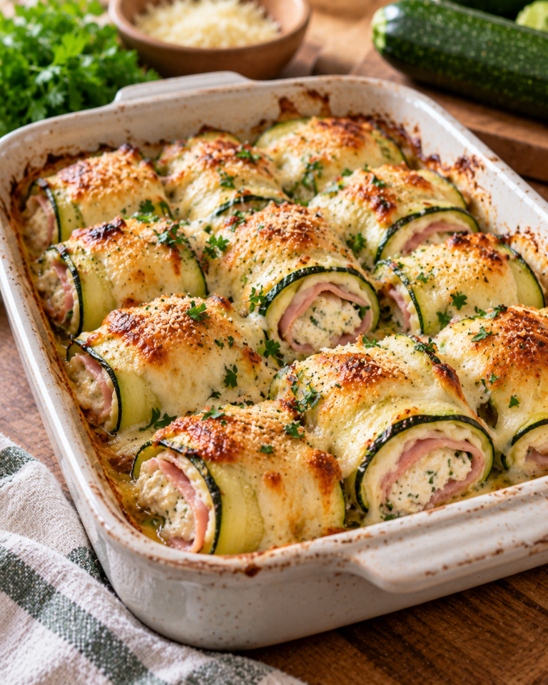 Baked Zucchini Ham and Cheese Roll Ups