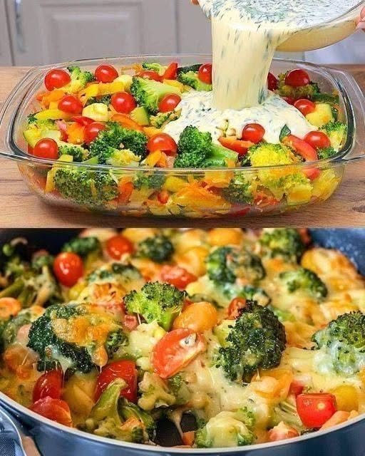 Colorful Vegetable Bake with Broccoli, Peppers and Cheese