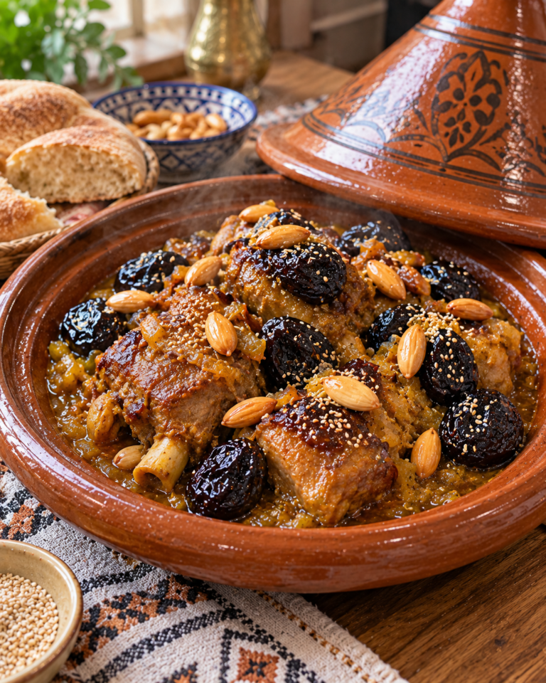 Moroccan Lamb Tagine with Prunes and Almonds